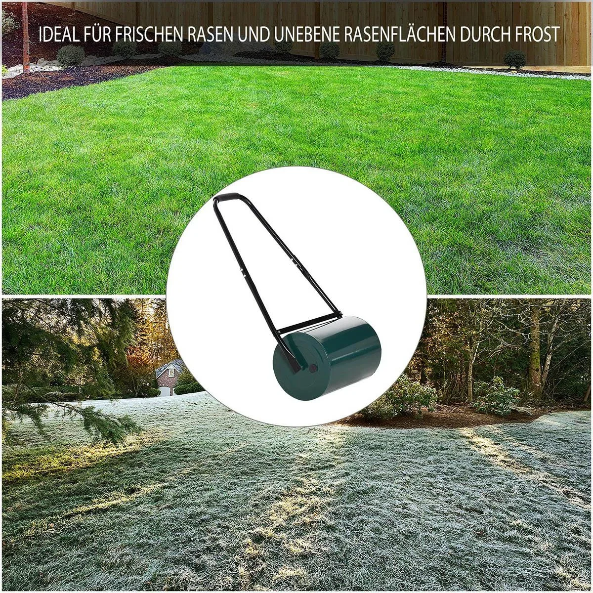 Rasenwalze mit U-Griff Gartenwalze Gartenrolle 30 cm Durchmesser 30 L Wasser-/Sandfüllung 41 cm Arbeitsbreite Metall Grü - 2