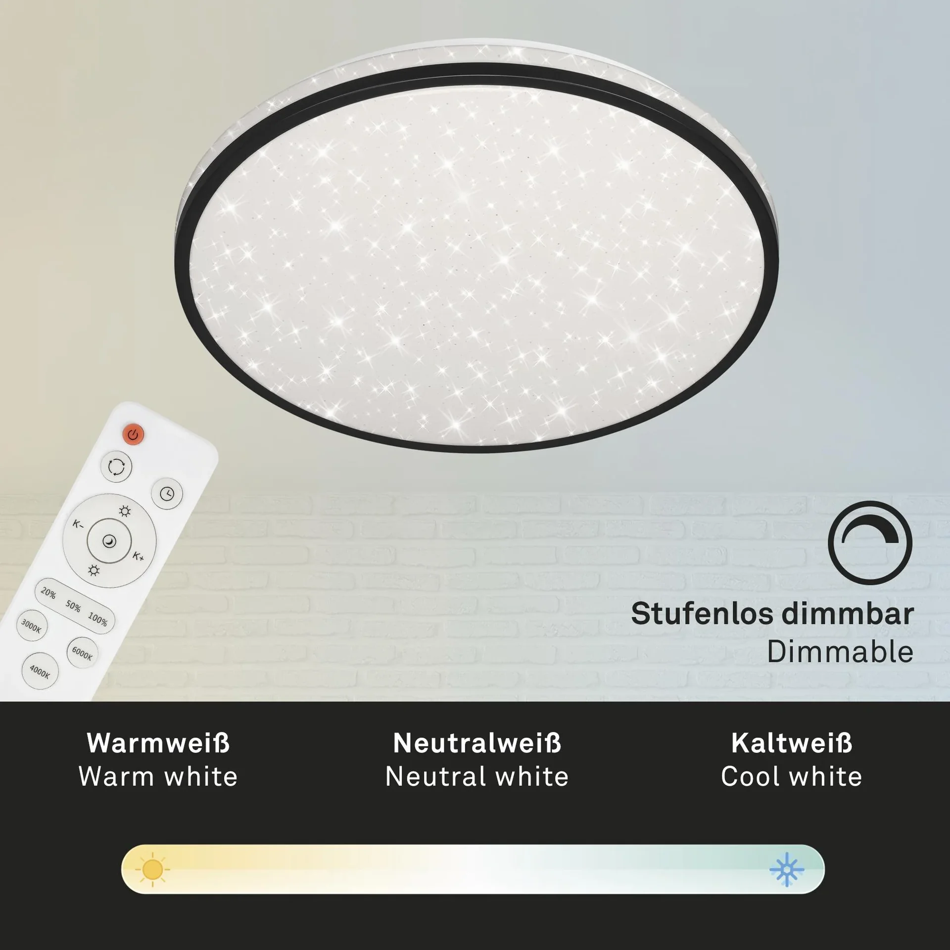 LED Deckenleuchte mit Sternendekor, rund, Ø 38, CCT, 24 Watt, schwarz - 1