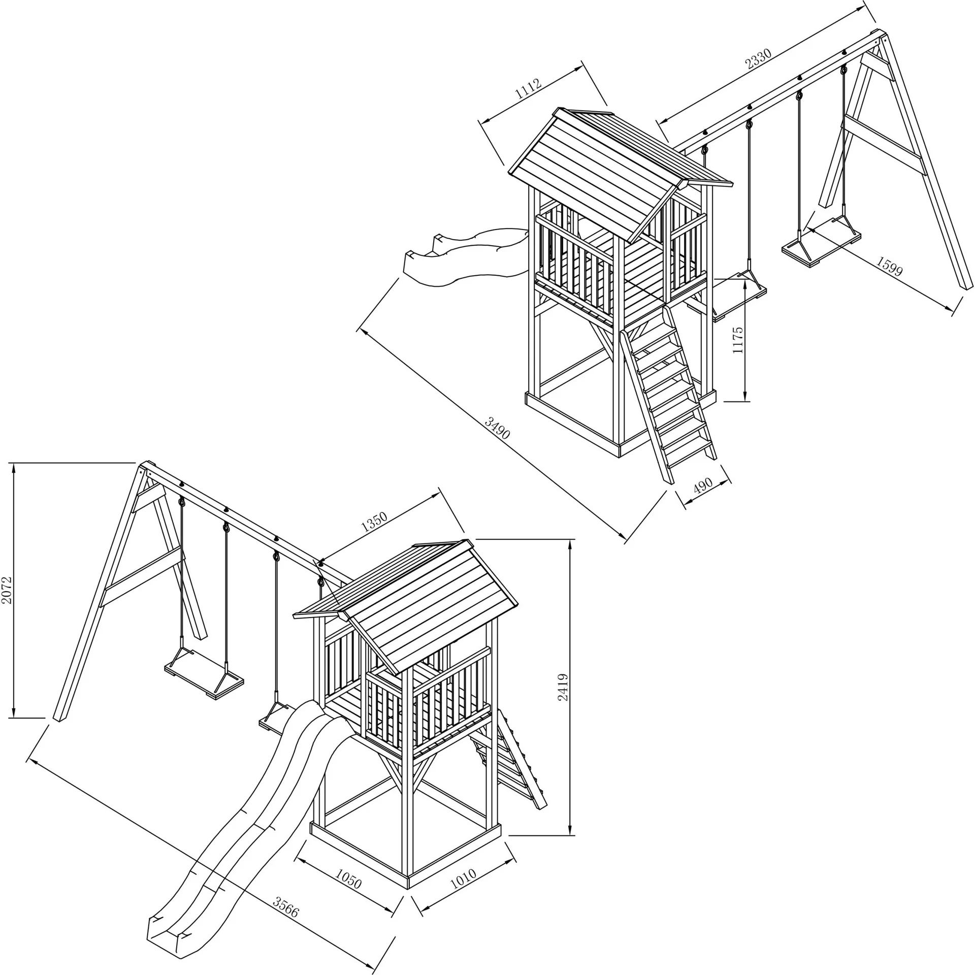 Beach Tower Spielturm mit Doppelschaukel - Graue Rutsche - 5