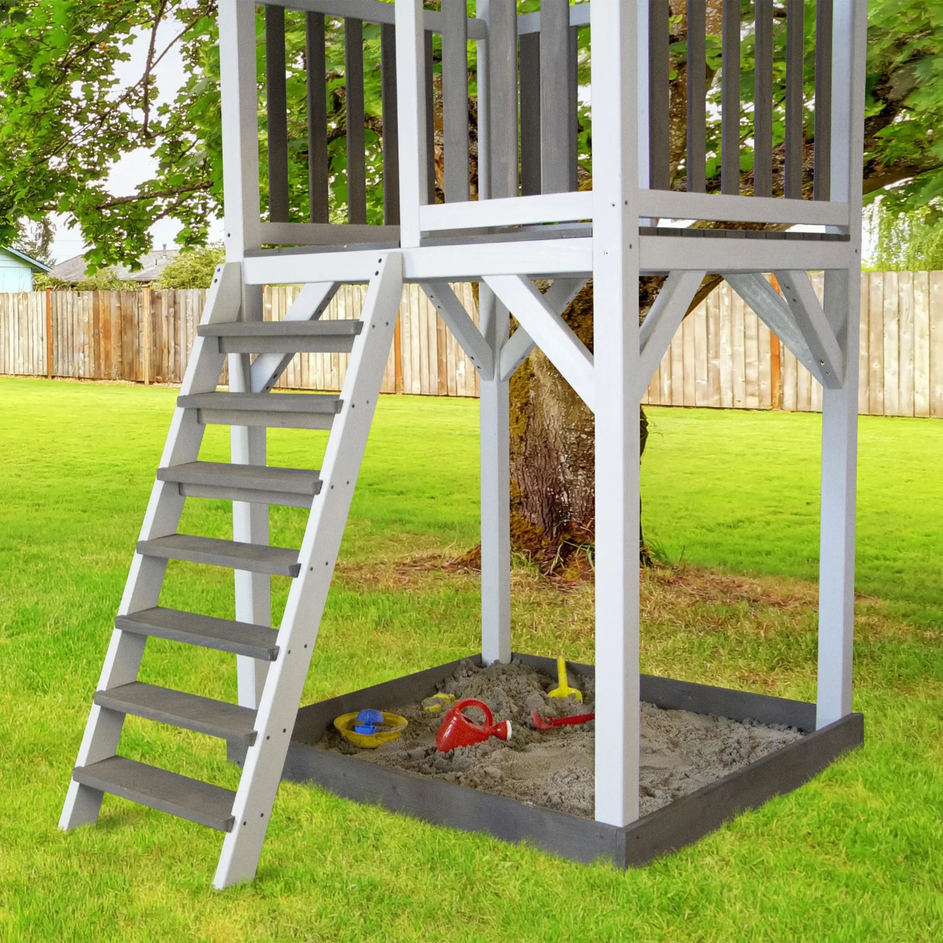 Beach Tower Spielturm mit Doppelschaukel - Graue Rutsche - 6