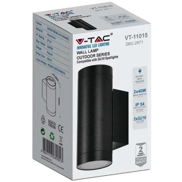 VT-11015 Wandleuchte außen Up/Down - GU10 - Aluminium - Schwarz - IP44 - 2