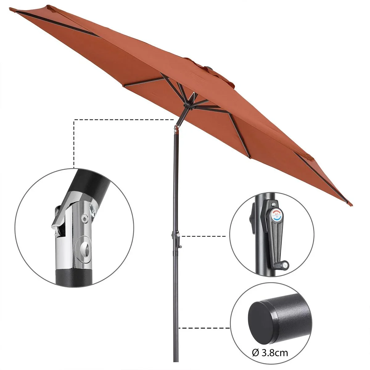 Sonnenschirm Tahiti Terracotta - Ø300cm - UV-Schutz 50+ - 0