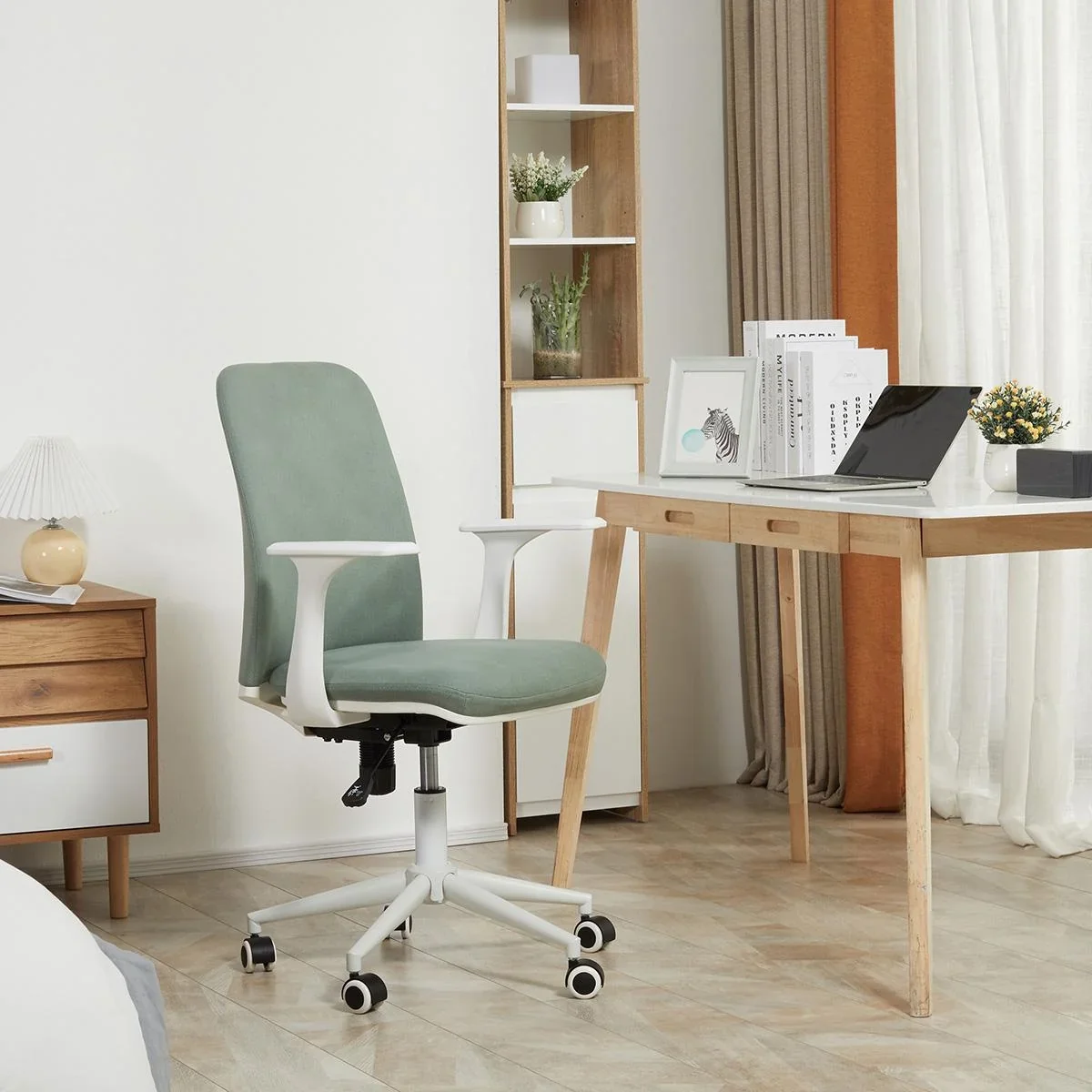 Bürostuhl mit Wippenfunktion Home-Office-Stuhl höhenverstellbarer Schreibtischstuhl ergonomisch 360°-Drehräder Schaumsto - 0