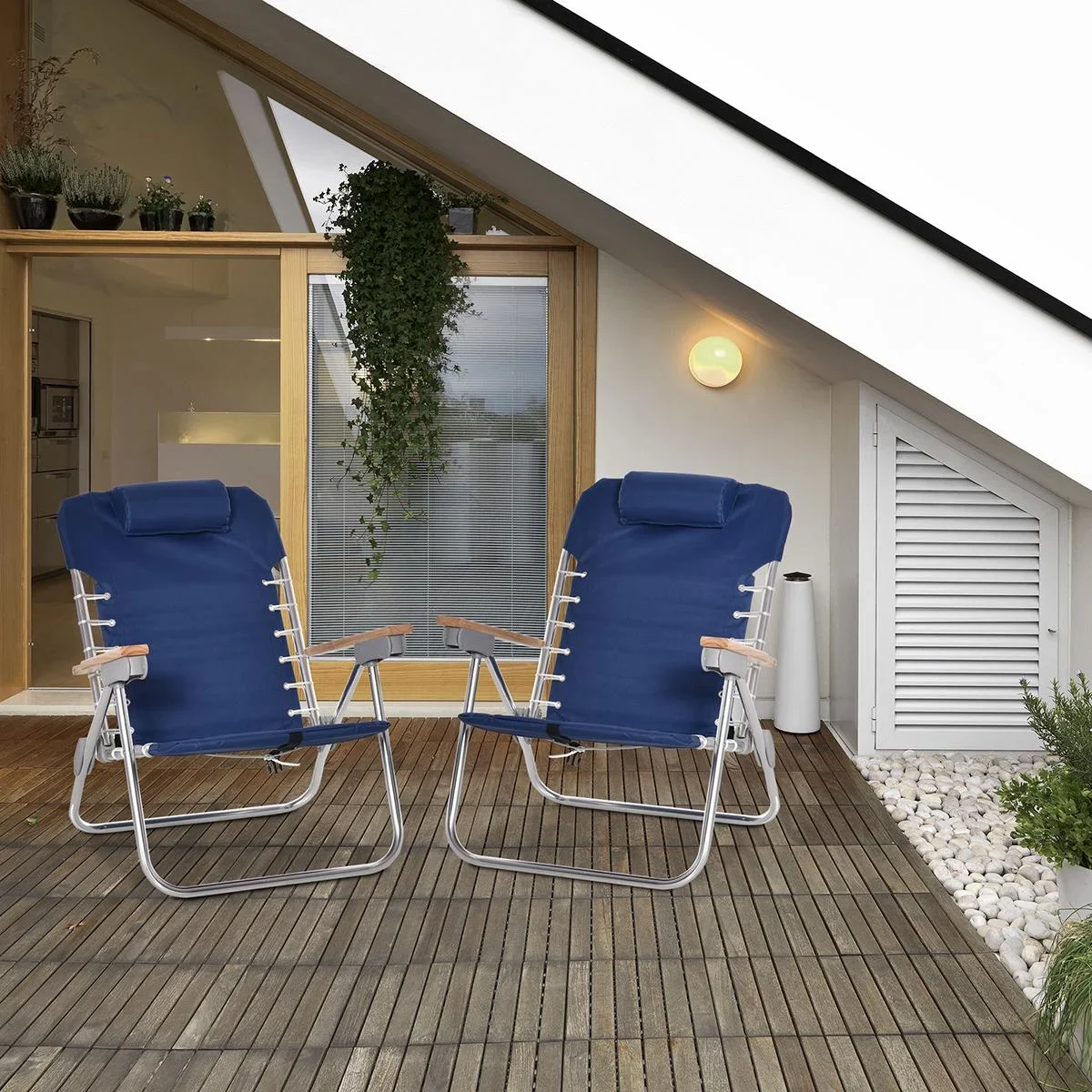 2-er Set Campingstuhl Klappstuhl Gartenstuhl mit Armlehnen Strand Balkon faltbar Metall Oxfordstoff Blau 69 x 62 x 73,5 - 0