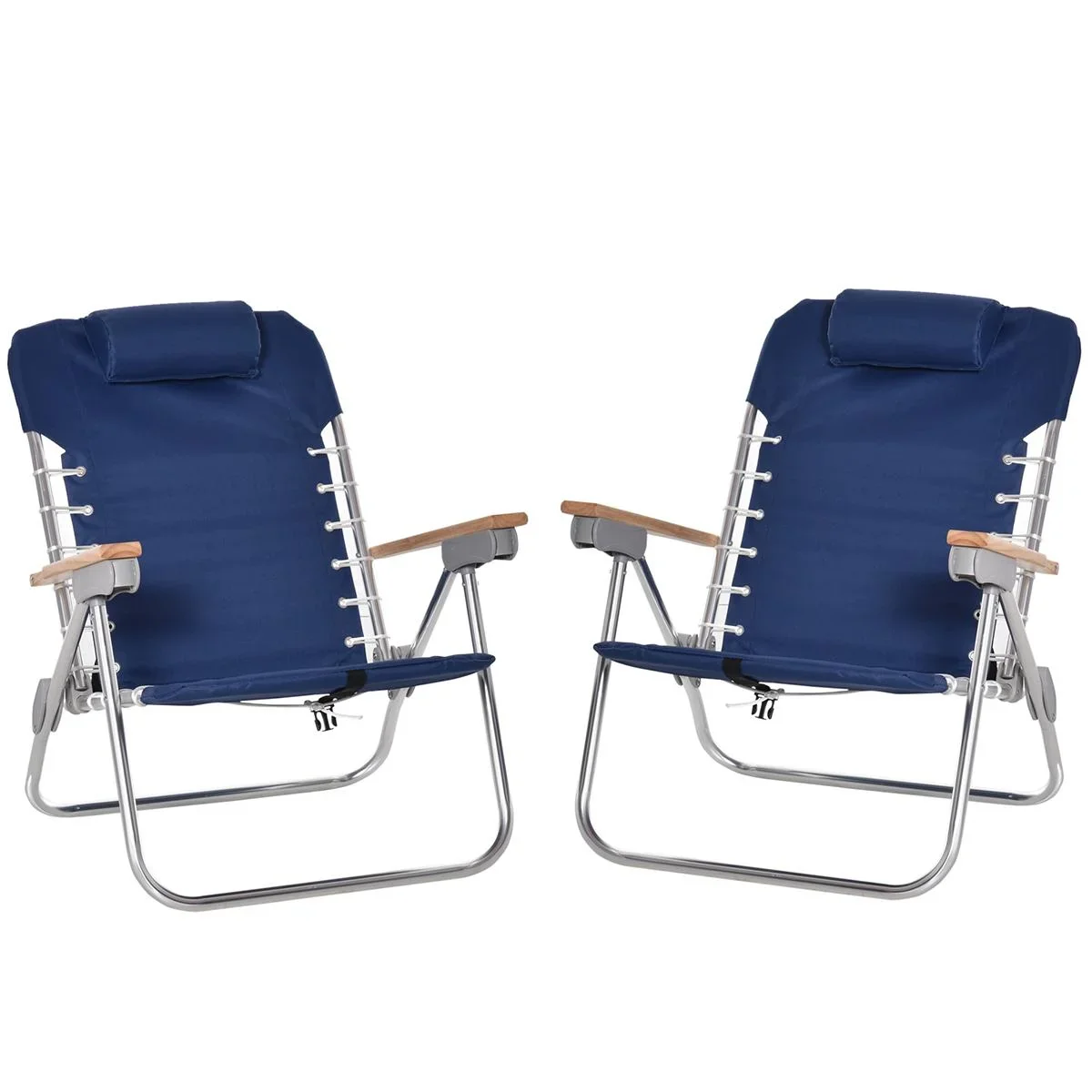 2-er Set Campingstuhl Klappstuhl Gartenstuhl mit Armlehnen Strand Balkon faltbar Metall Oxfordstoff Blau 69 x 62 x 73,5 - 1