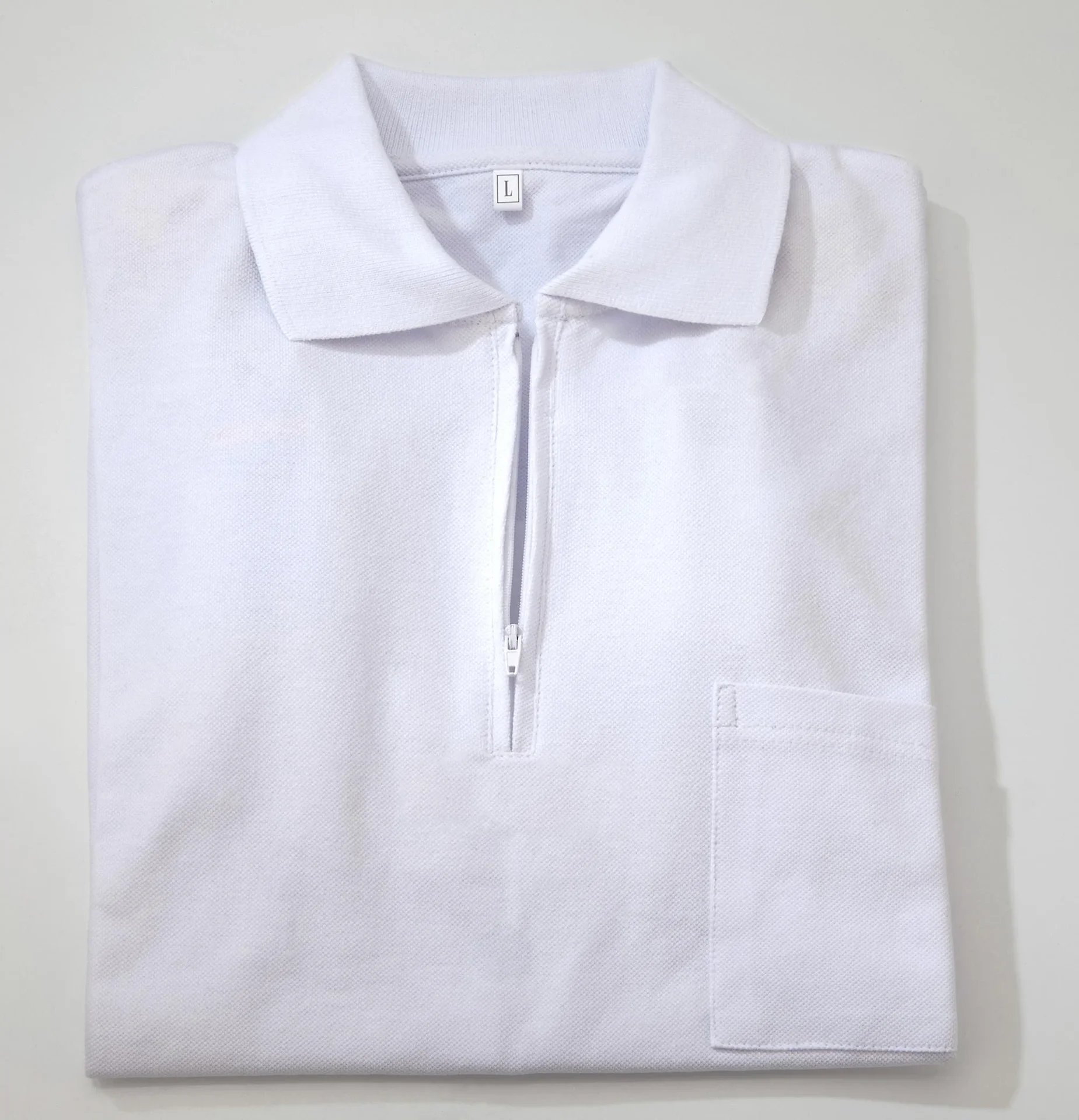 Poloshirt mit Reißverschluss, weiß. Gr. XXL - 0