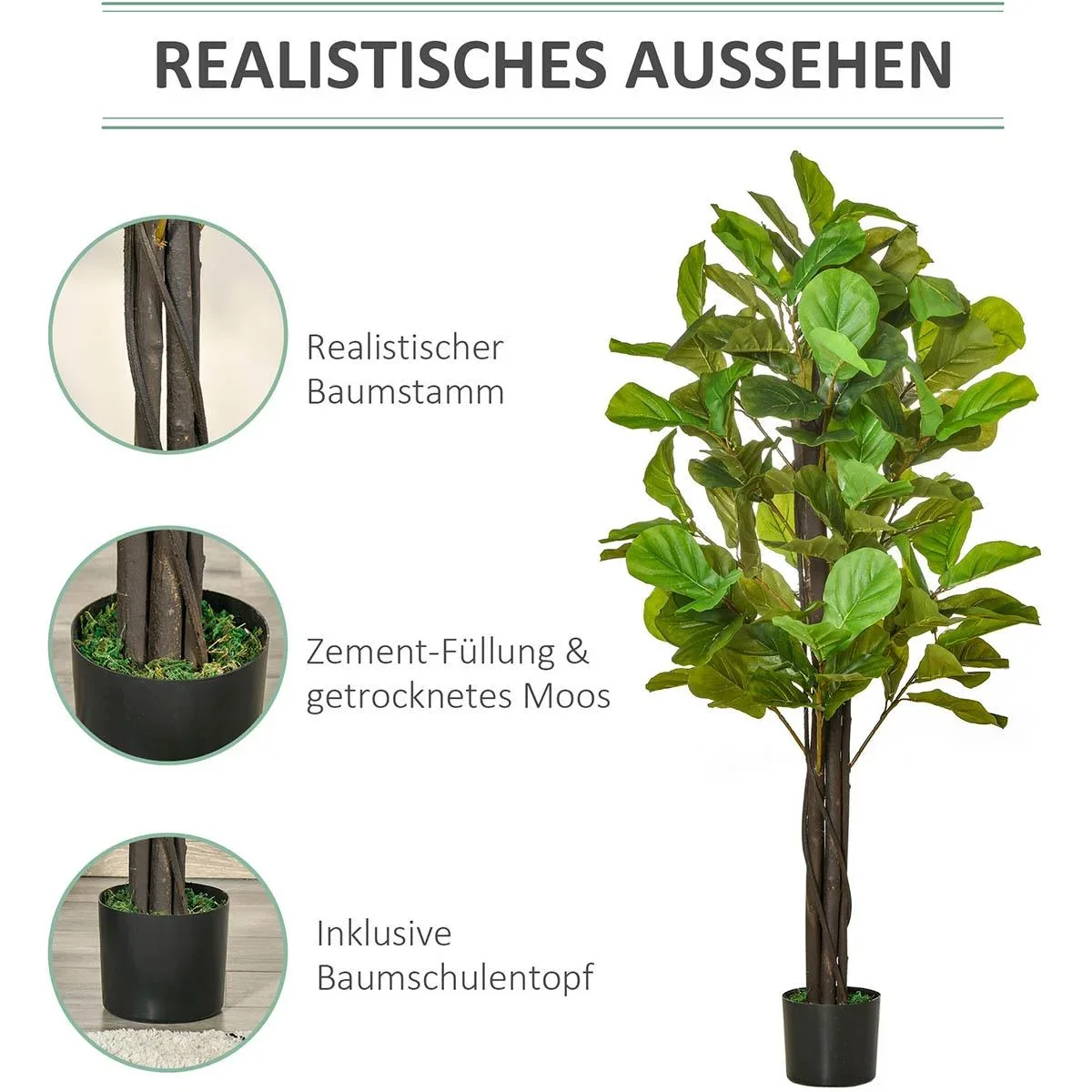 künstliche Pflanzen 155 cm künstlicher Feigenbaum Kunstpflanze Zimmerpflanze Dekopflanze Büropflanze Kunststofftopf für - 2