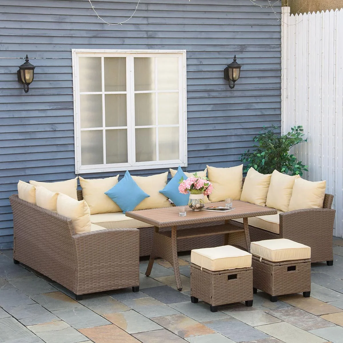 6-teilige PE-Rattan-Sofagarnitur inkl. Kissen - 0