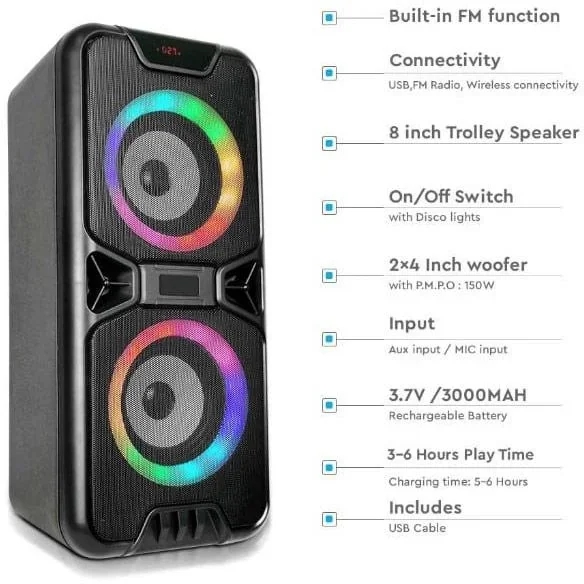 VT-6204-2 Mobiler Lautsprecher mit Bluetooth und RGB - 2x 10W - 3