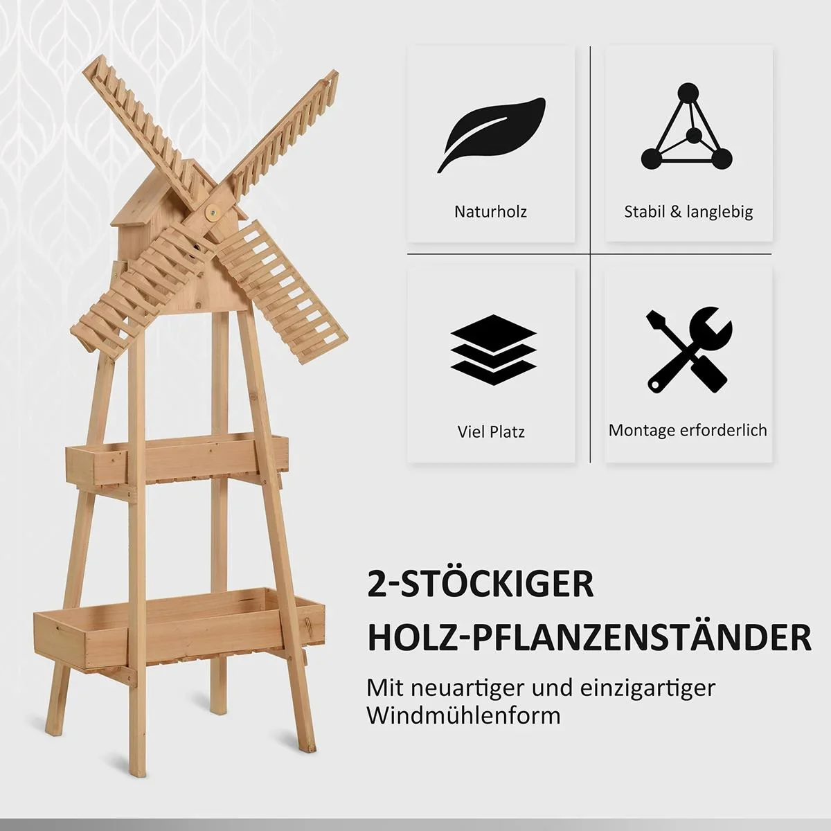 Pflanzenregal in Windmühlen Optik natur - 7