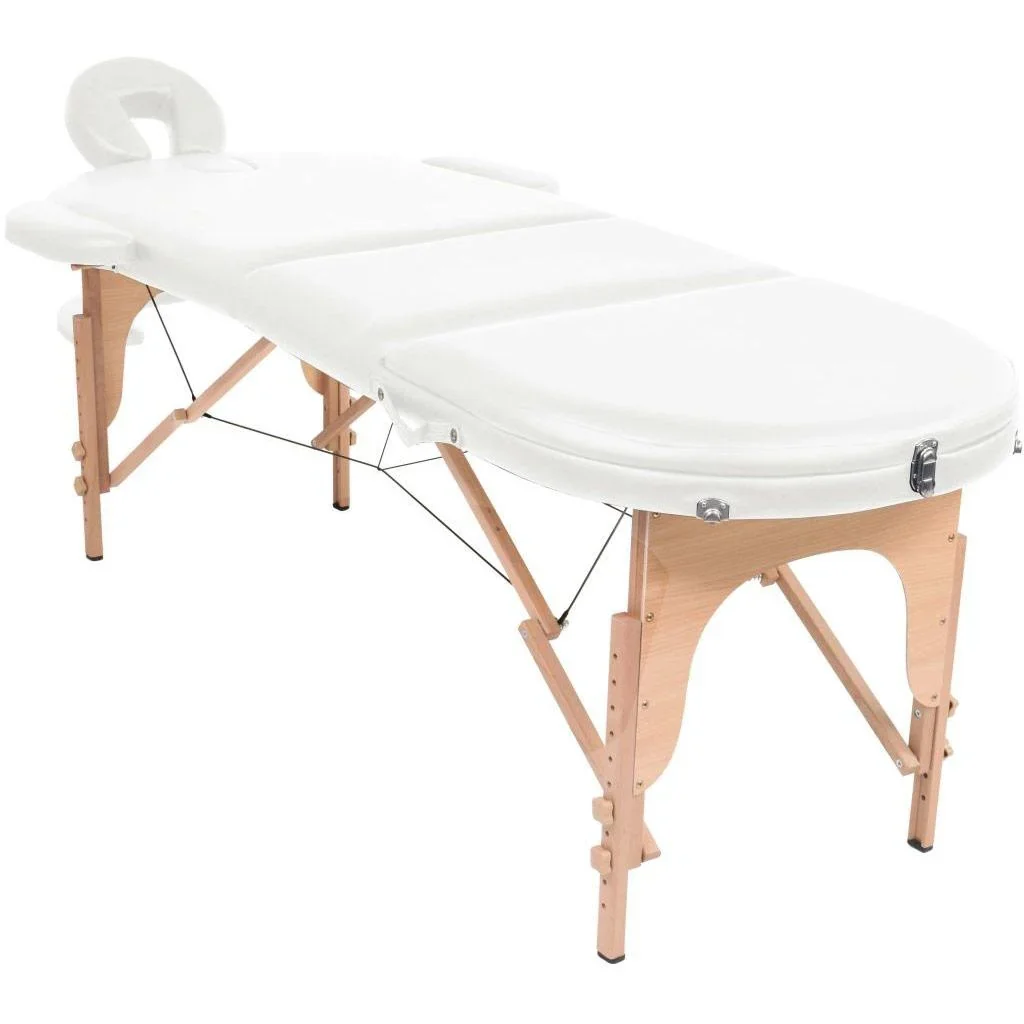 Klappbare Massageliege 10 cm dick mit 2 Nackenrollen oval weiß - 4