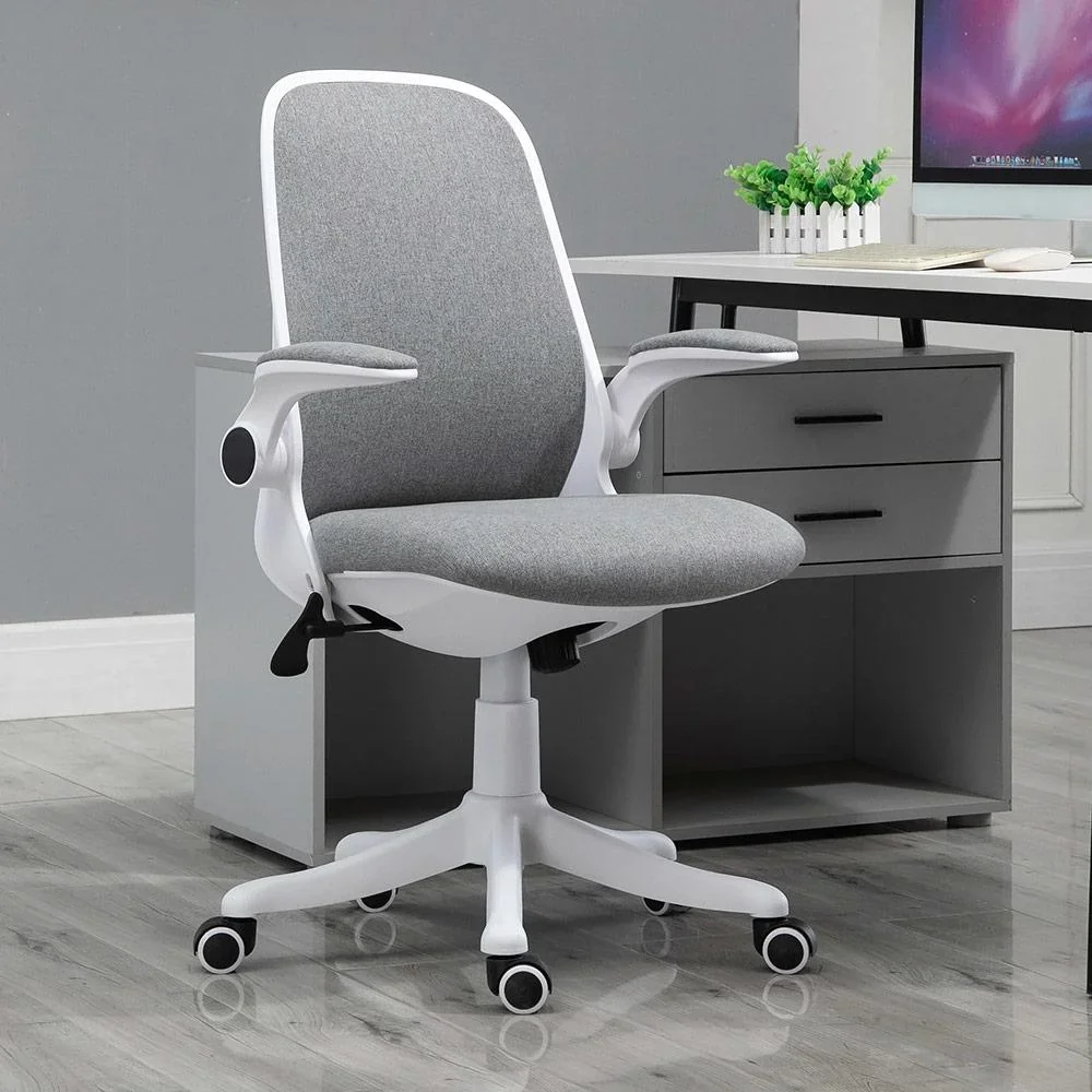 Bürostuhl mit Wippfunktion höhenverstellbar Grau+Weiß - 1