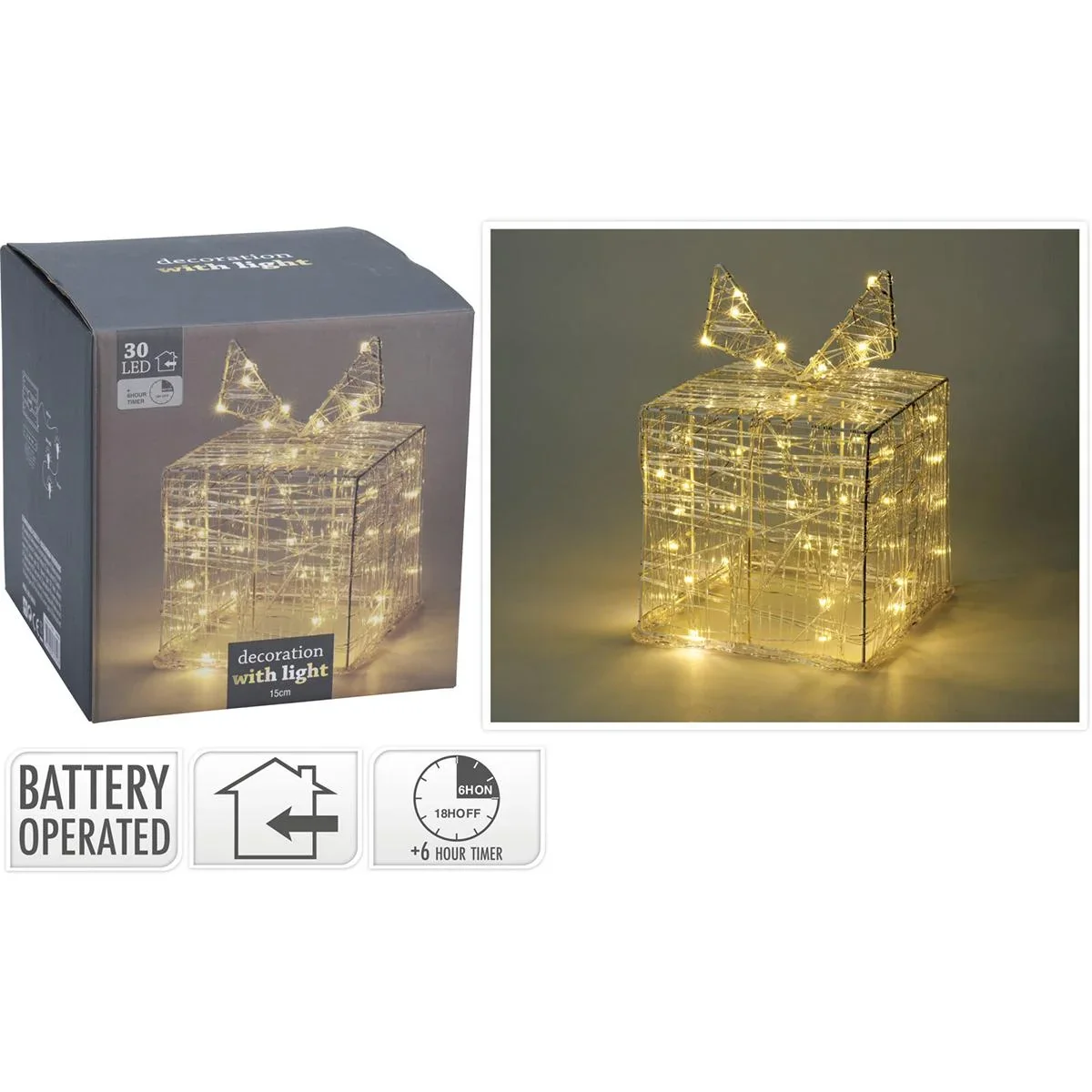 Weihnachtsbeleuchtung Geschenkbox 30 LED 15cm hoch - 0