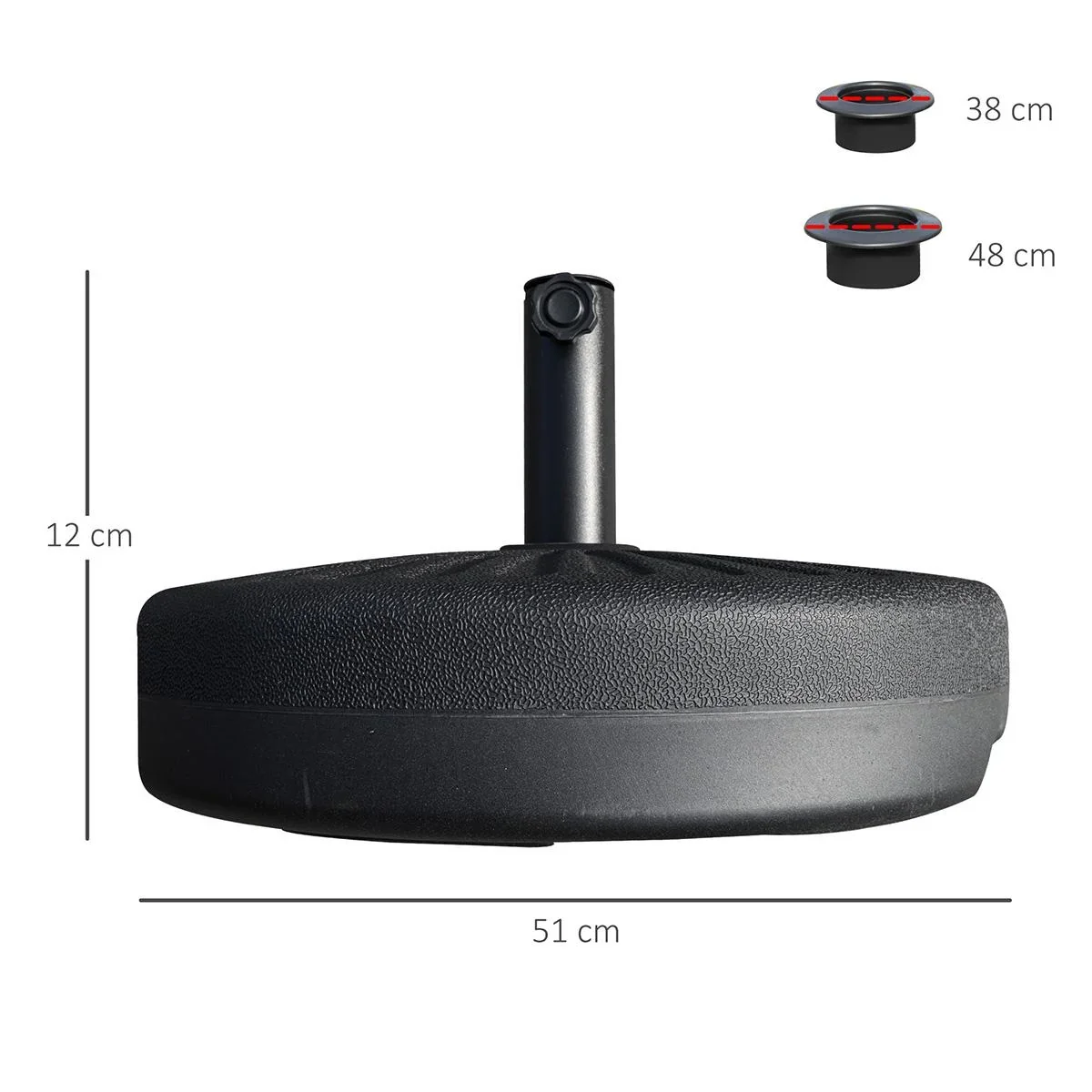 Sonnenschirmfuß 22 kg für Sonnenschirmstangen 38/48 mm Zement Schwarz Ø51 x 12H cm - 0