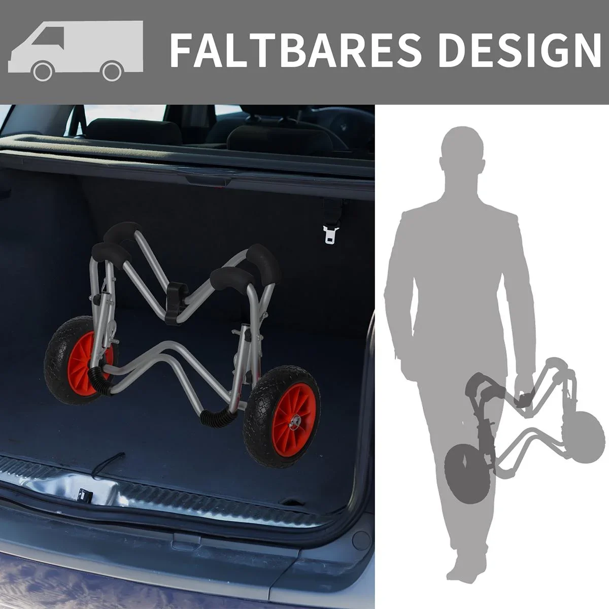 Kajakwagen Alu Bootswagen faltbare transportwagen PU-Reifen Silber 75 kg 75 x 43 x 46 cm - 0
