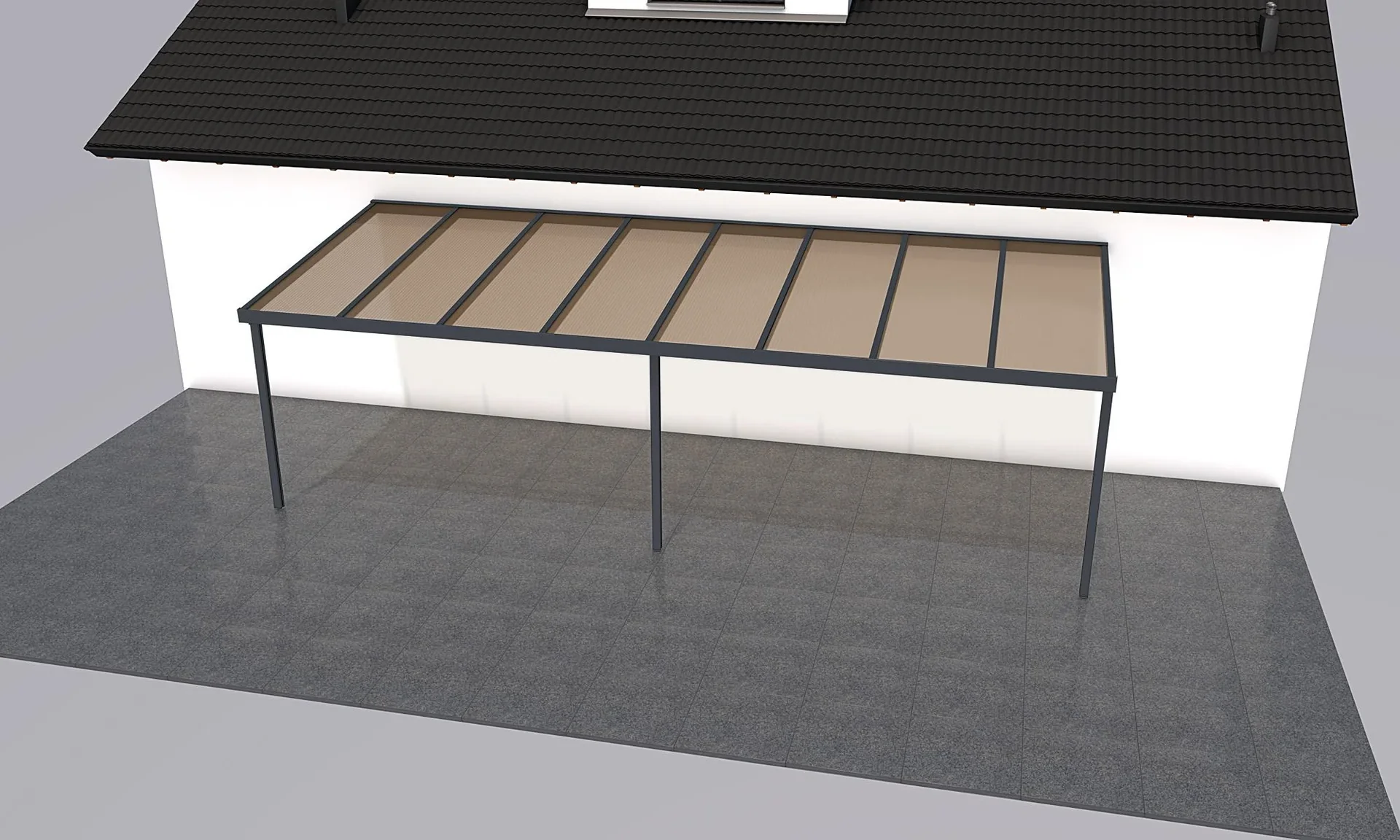 Terrassendach Premium, anthrazit, 8125 x 3060 mm - Acryl Stegplatten 16mm, bronze - 0