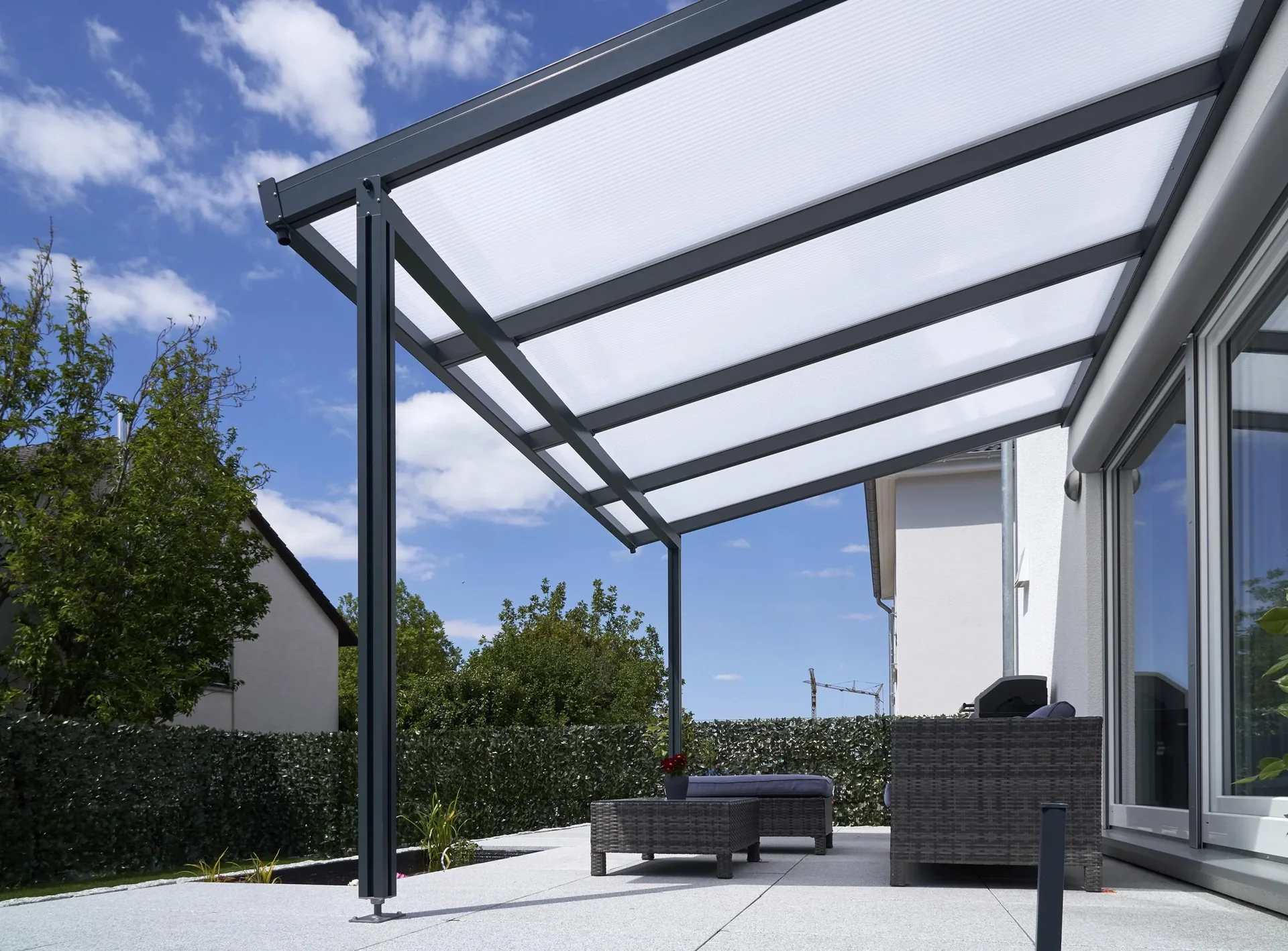 Terrassendach Premium, anthrazit, 4102 x 4060 mm - Polycarbonat Stegplatten 16 mm, opal - 1