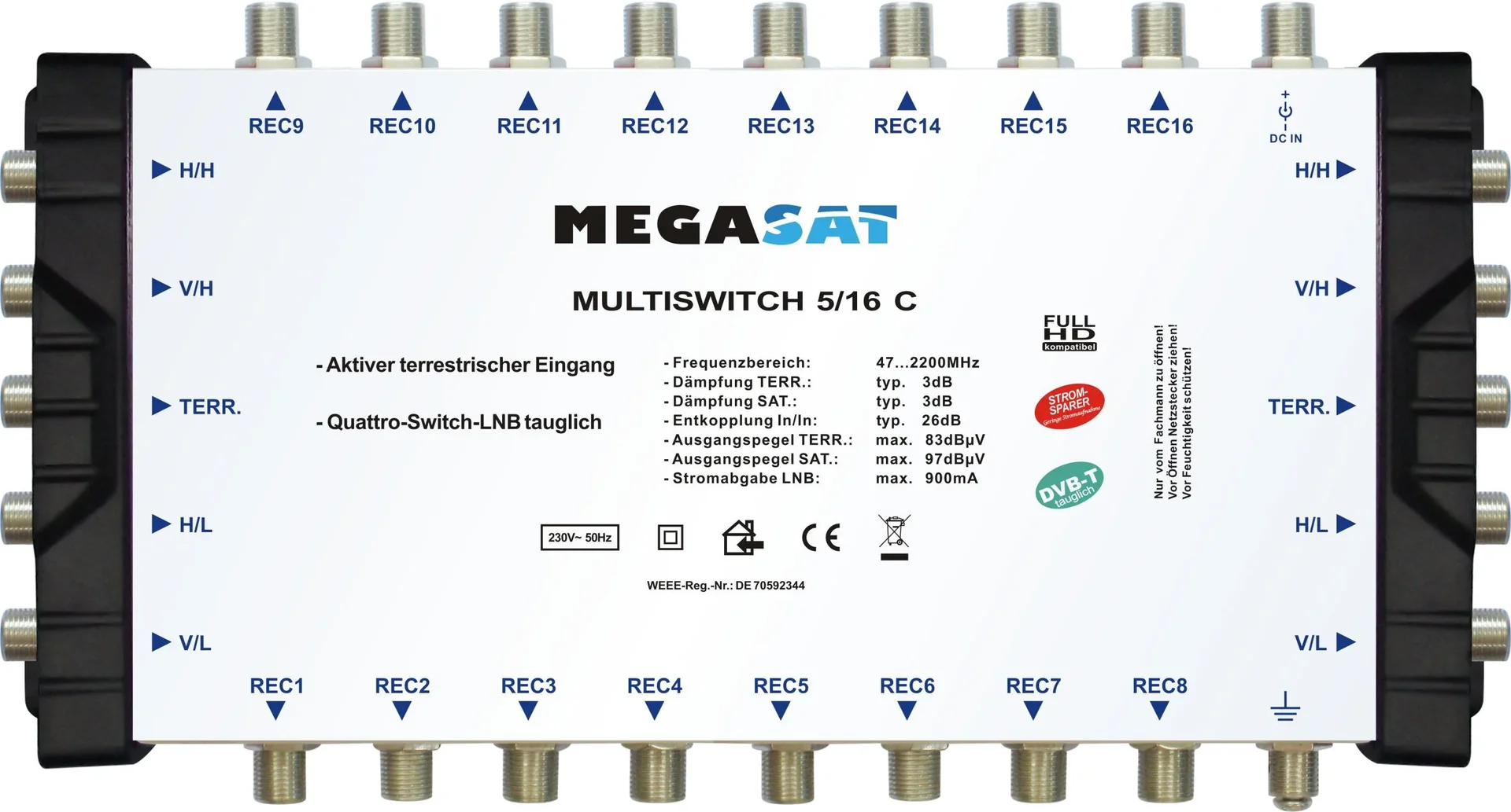 Multischalter 5/16 C - Erweiterbares System. Geeignet für 1 Satellit bis zu 16 Teilnehmer pro Multischalter - 1