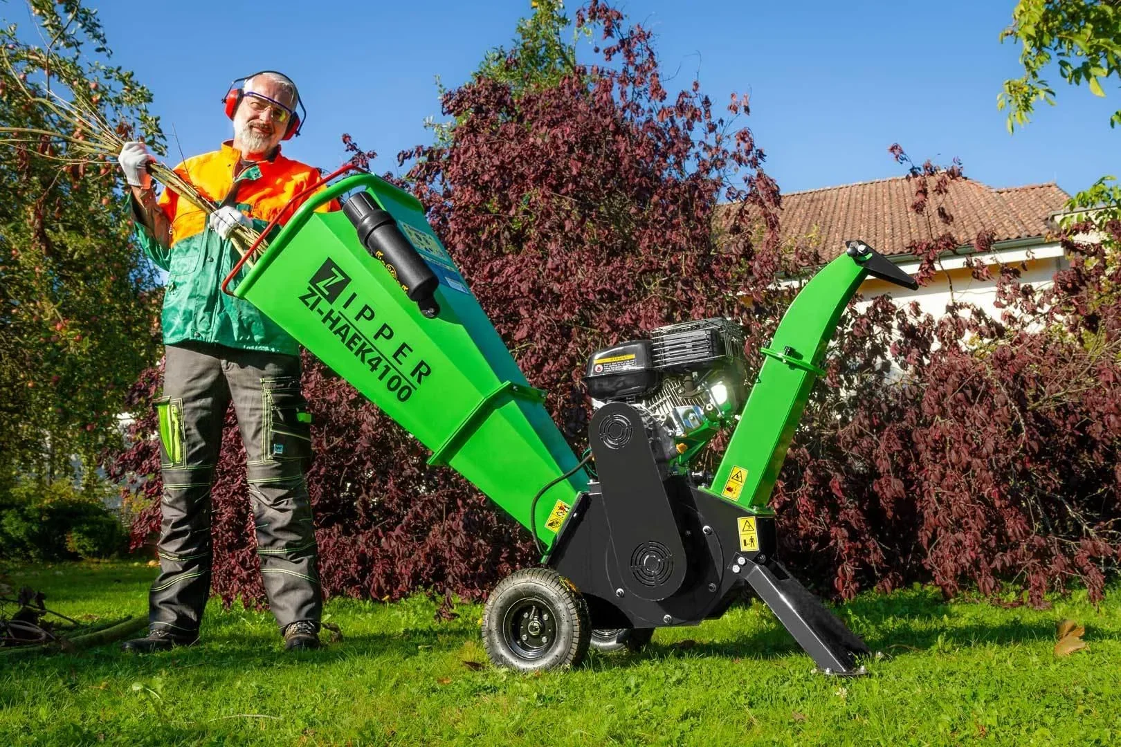 Benzinhäcksler "ZI-HAEK4100", mit 2 Wendemesser, 4100 Watt, Grün - 2