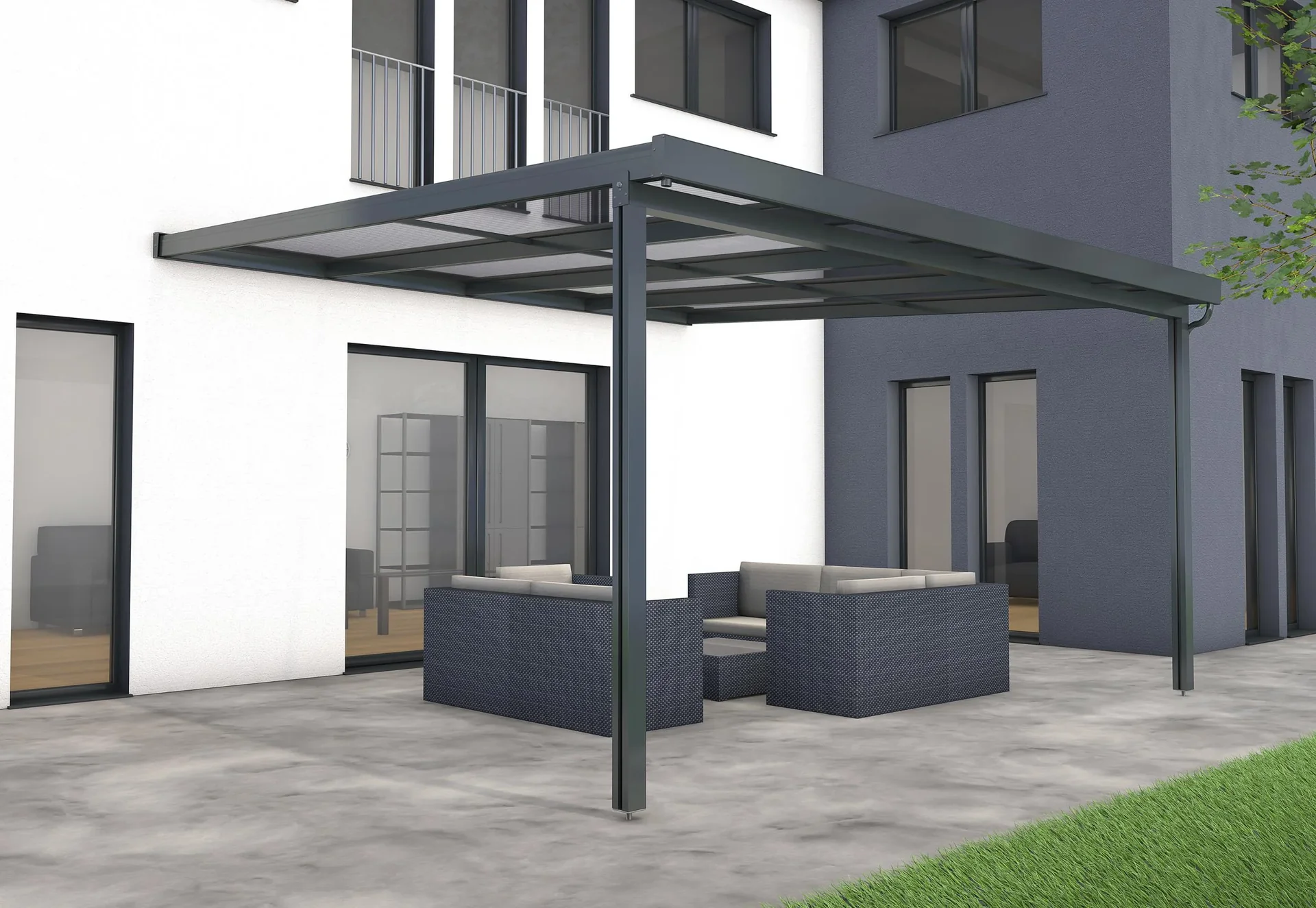 Terrassendach Premium, anthrazit, 4102 x 4060 mm - Polycarbonat Stegplatten 16 mm, bronze - 2