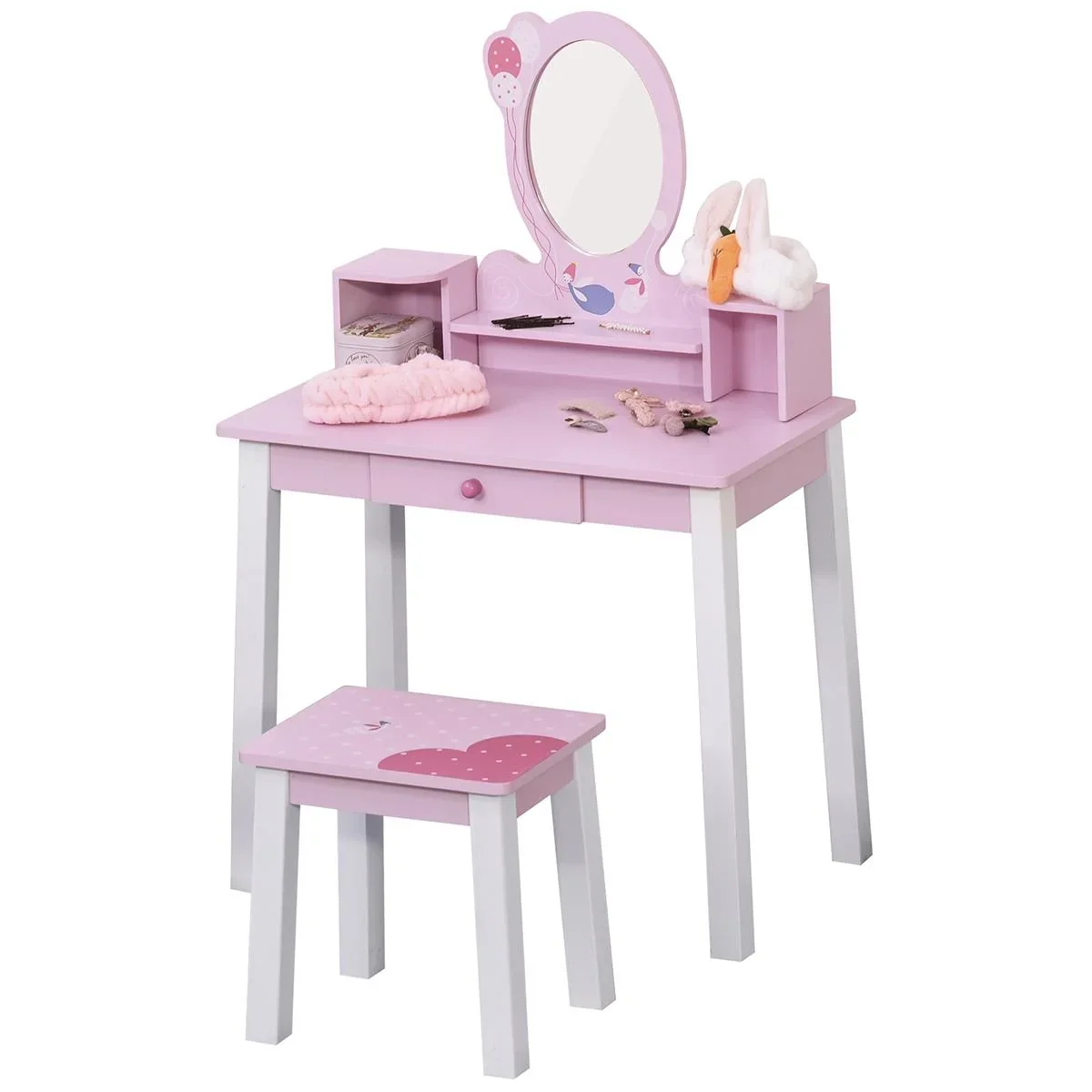 2-Set Kinderschminktisch Frisiertisch Hocker - 1