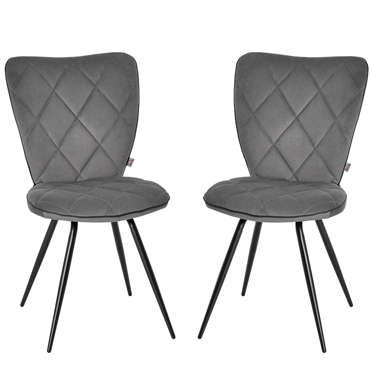 2er-Set Esszimmerstühle Küchenstuhl Polsterstuhl mit Rückenlehne Flanell Schaumstoff Stahl Grau+Schwarz 47 x 62 x 91 cm - 2