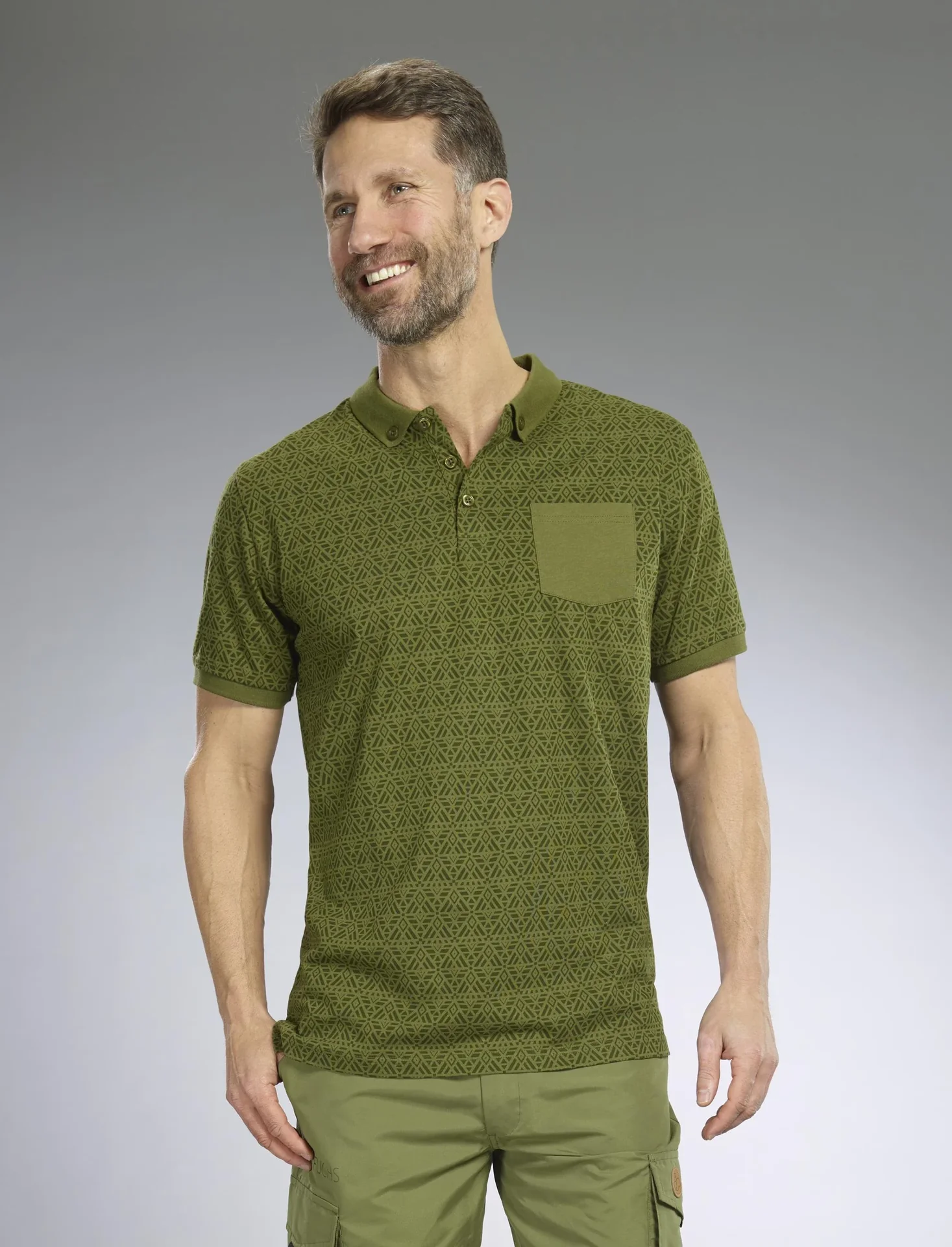 Poloshirt gemustert, Farbe oliv, Gr.L - 0