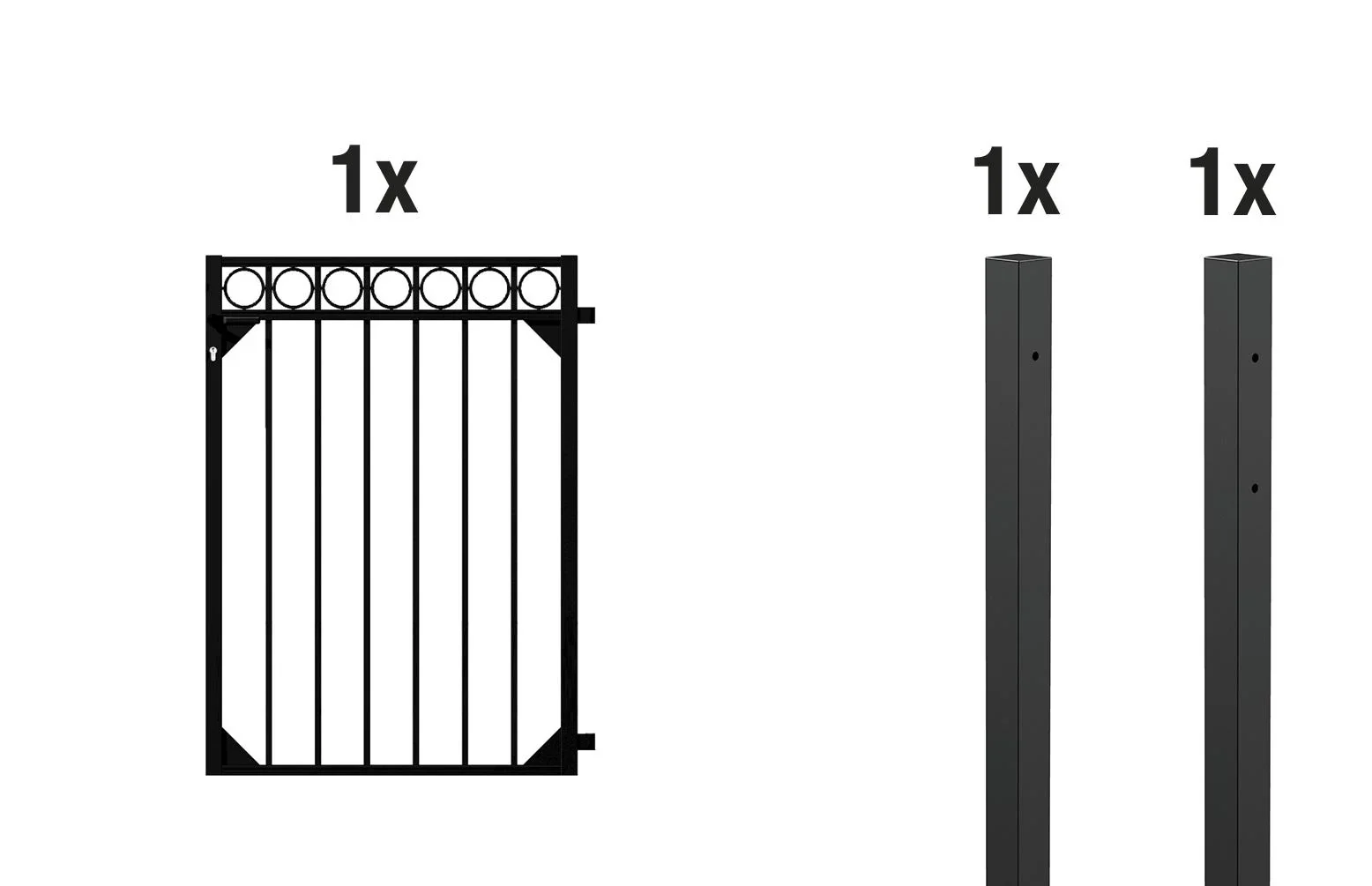 Einzeltorset Circle, zum Einbetonieren, matt-schwarz, Höhe 120 cm, Breite 1 m - 0