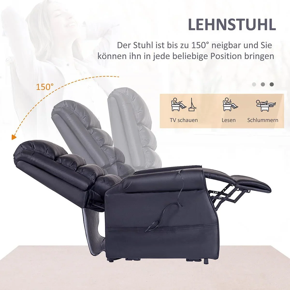 Massagesessel Aufstehsessel für Senior Elektrischer Relaxsessel Fernsehsessel mit Wärmefunktion Liegefunktion Aufstehhil - 0