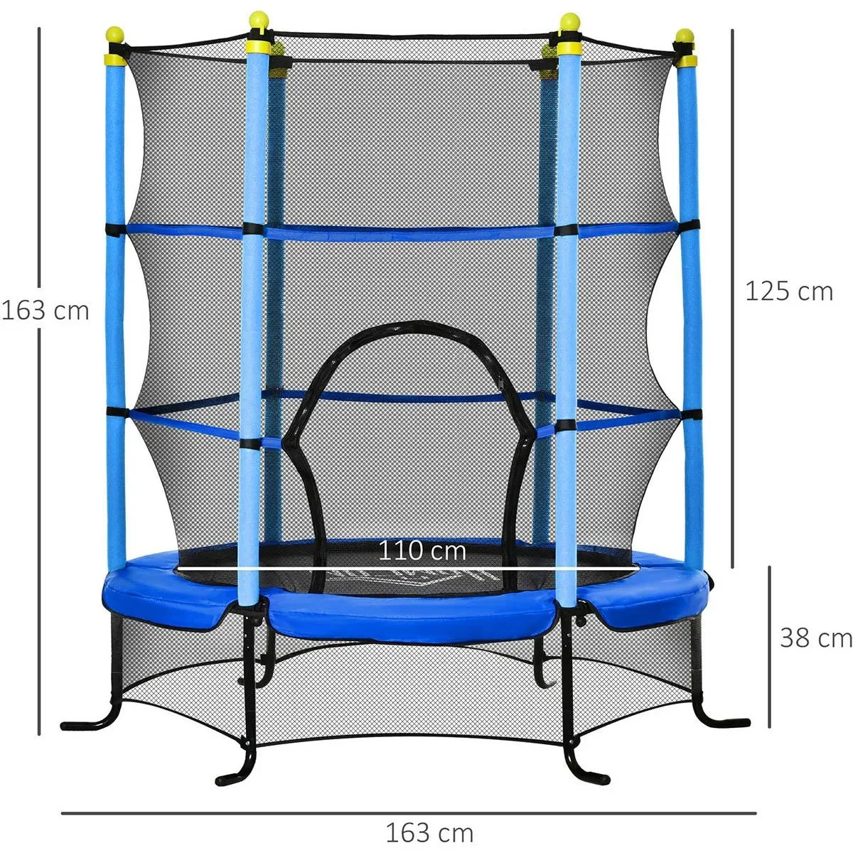 Trampolin Ø163 cm für Kinder mit Sicherheitsnetz und Sicherheitspads für den Innen- und Außenbereich Stahlblau bis zu 45 - 0