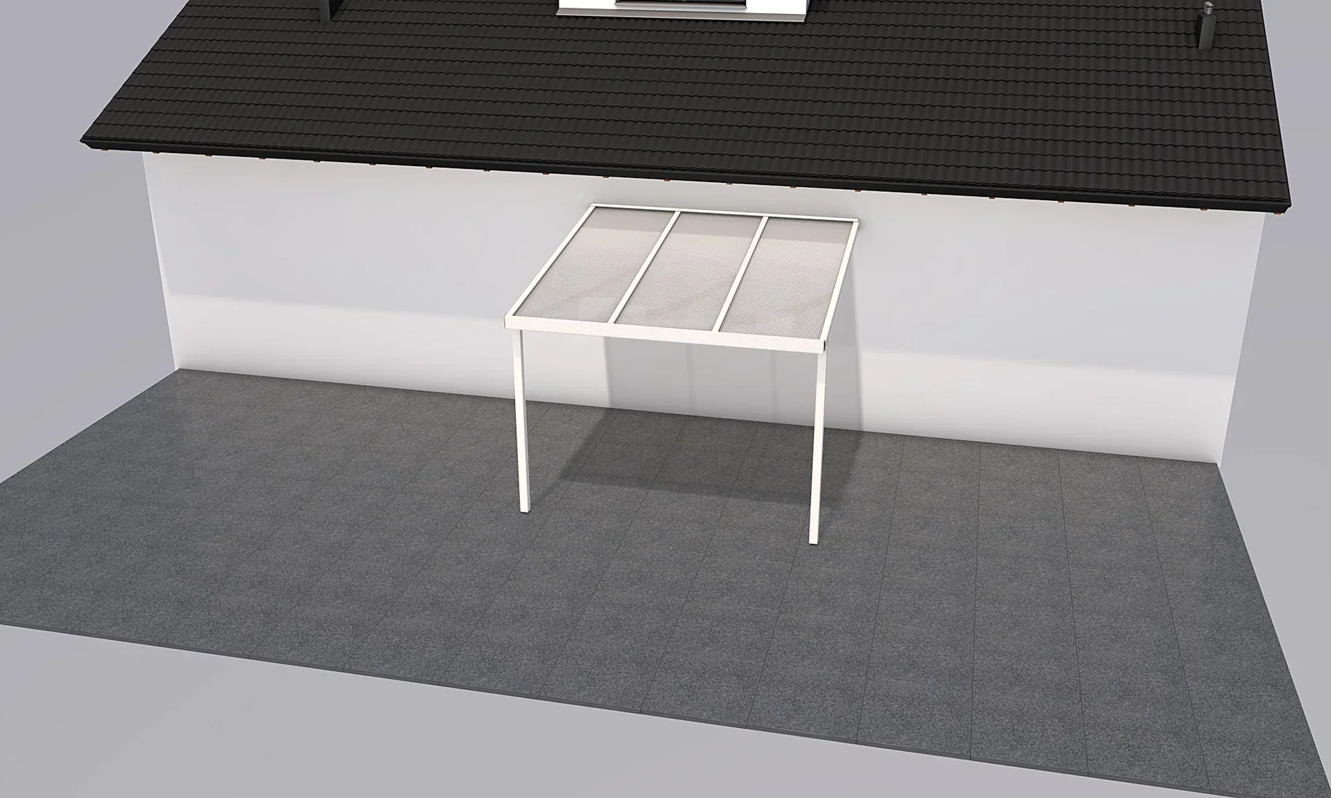 Terrassendach Premium, weiß, 3094 x 3060 mm - Polycarbonat Stegplatten 16 mm, weiß gestreift - 1
