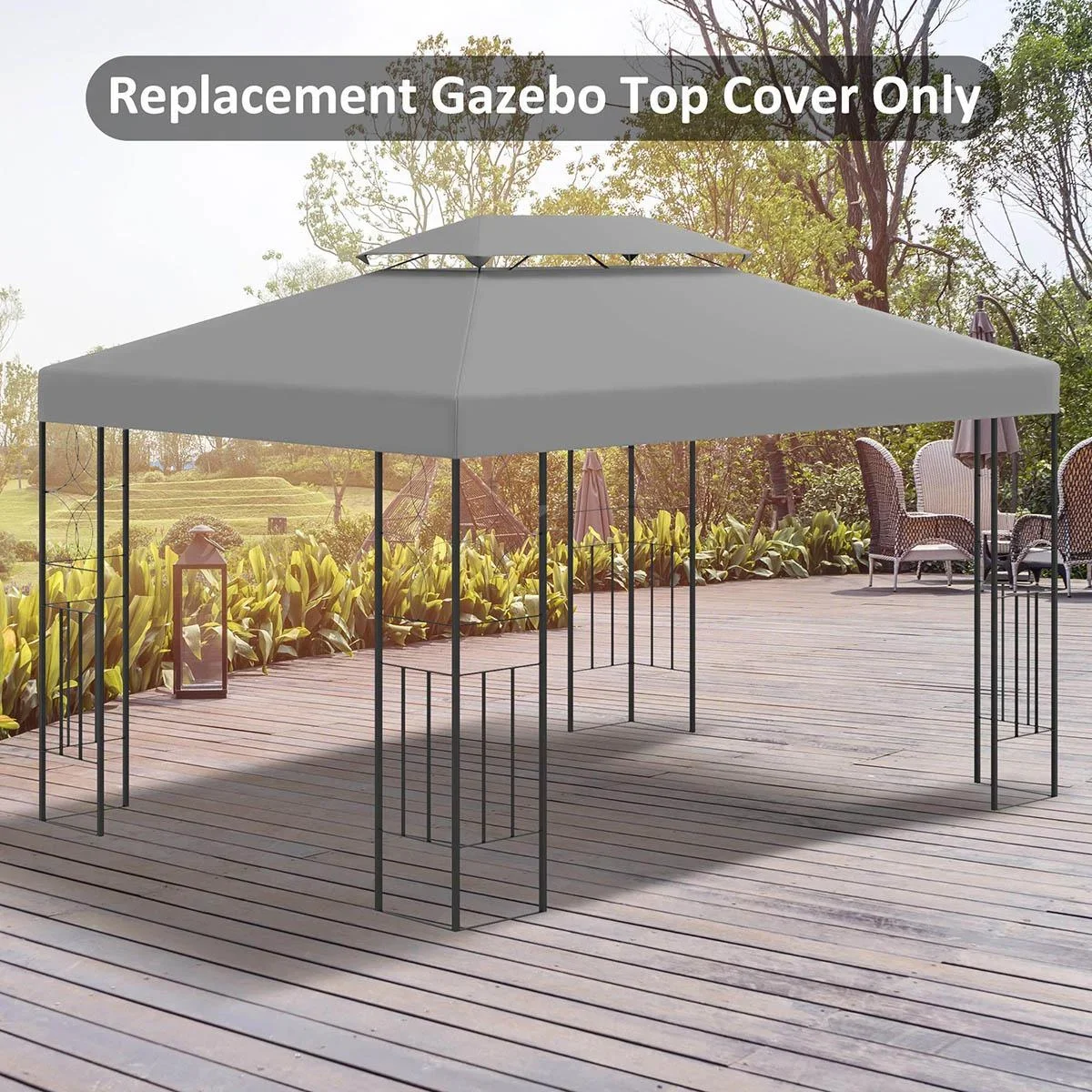 Ersatzdach Pavillondach für Metallpavillon Gartenpavillon Partyzelt Gartenzelt Polyester 3x4m Hellgrau - 0