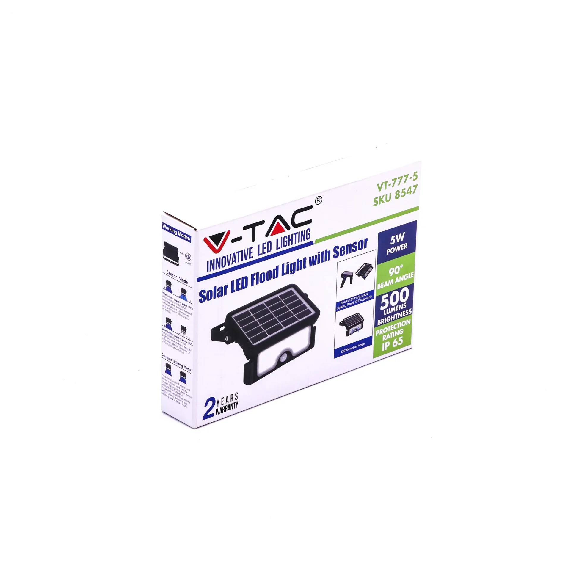 VT-777-5 Scheinwerfer mit Sensor - Solar - 5W - 4000K - 500 Lumen - 1