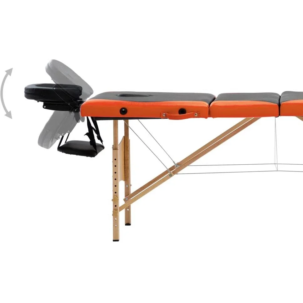 Massagetisch klappbar 4 Zonen Holz schwarz und orange - 1