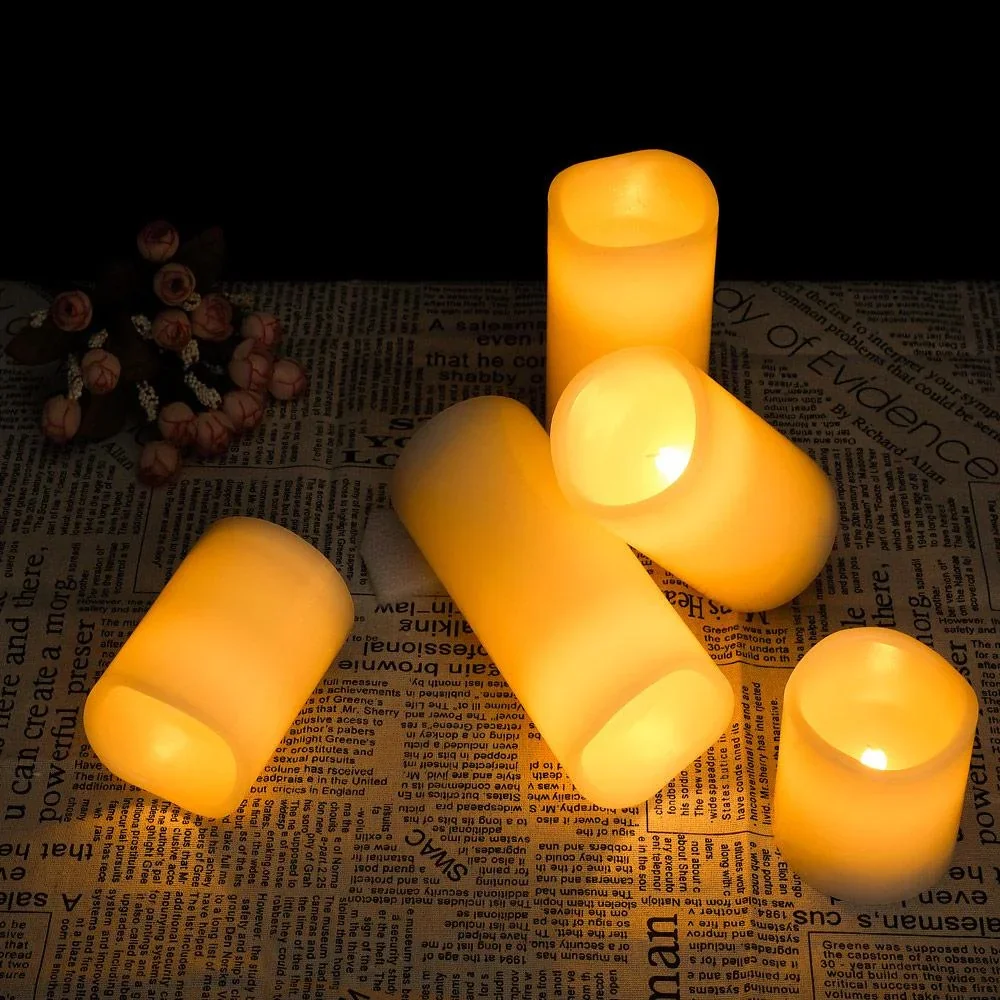 5 LED-Flacker-Echtwachskerzen weiß mit Fernbedienung & Timer - 1