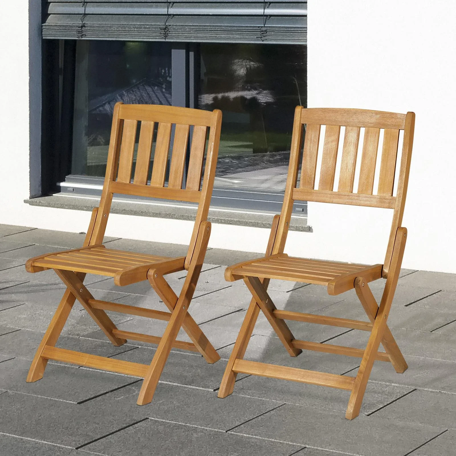2er-Set Klappstuhl Klappsessel Gartenstuhl Campingstuhl klappbar Akazienholz Natur 56 x 47 x 89,5 cm - 3