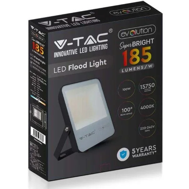 VT-100185 LED-Flutlicht - 100 W - 13700 Lm - 6400K - Schwarz - Extra effizient - 6
