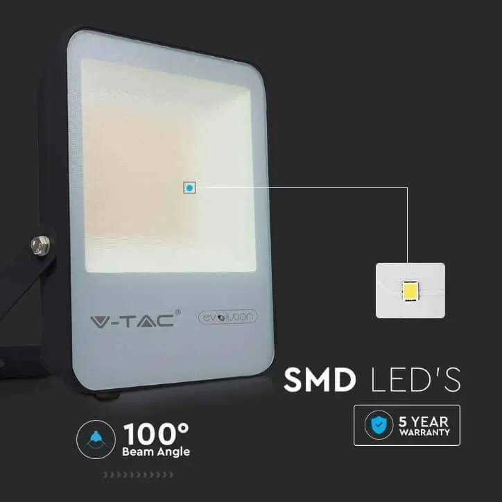 VT-100185 LED-Flutlicht - 100 W - 13700 Lm - 6400K - Schwarz - Extra effizient - 8