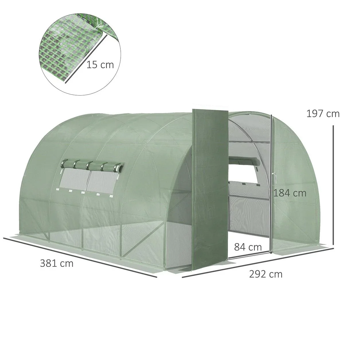Foliengewächshaus 4 x 3 x 2 m Tunnel Gewächshaus Treibhaus Pflanzenhaus Folienzelt 2 Fenster Gitterfolie Grün - 3
