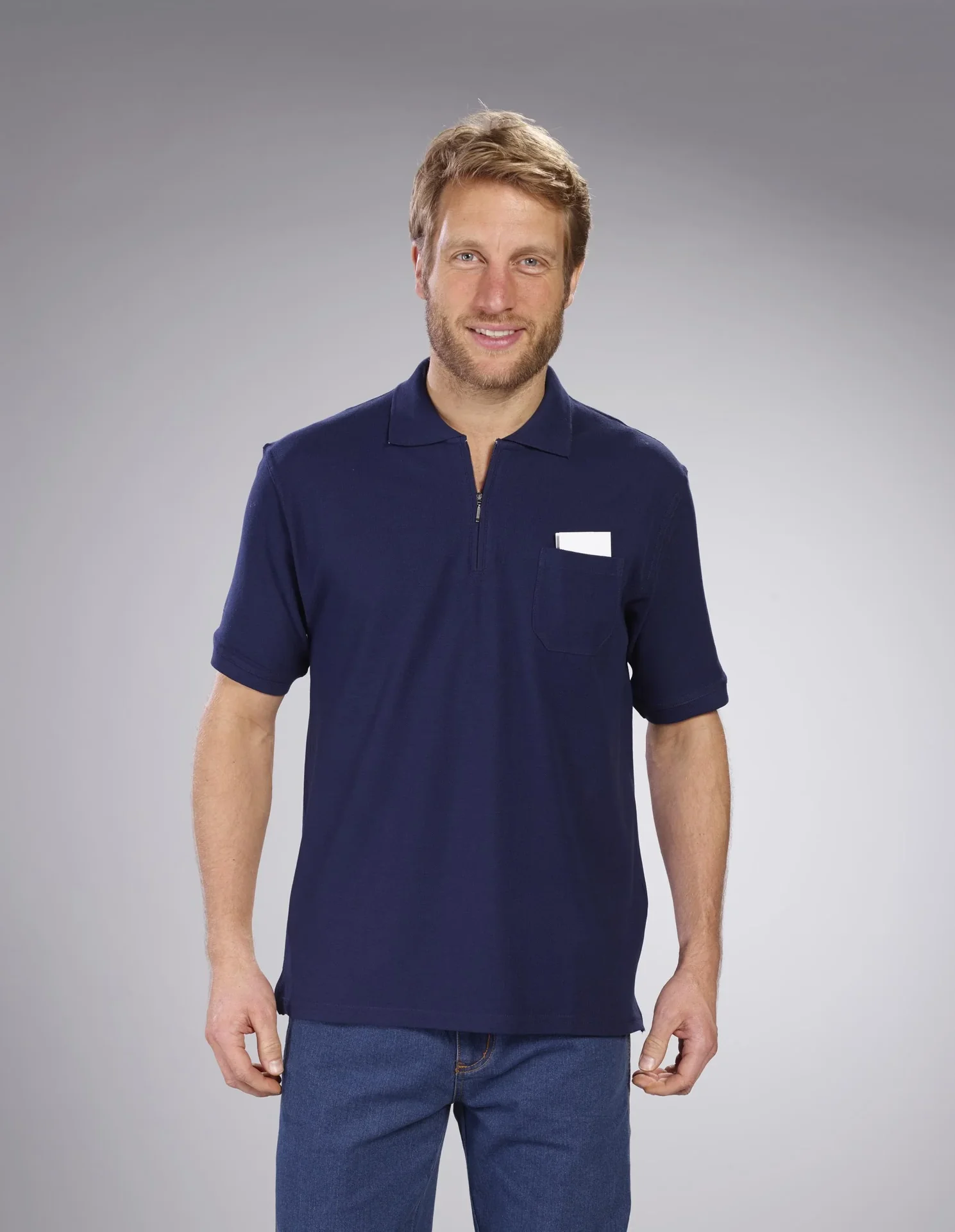 Poloshirt mit Reißverschluss, marine, Gr. M - 6