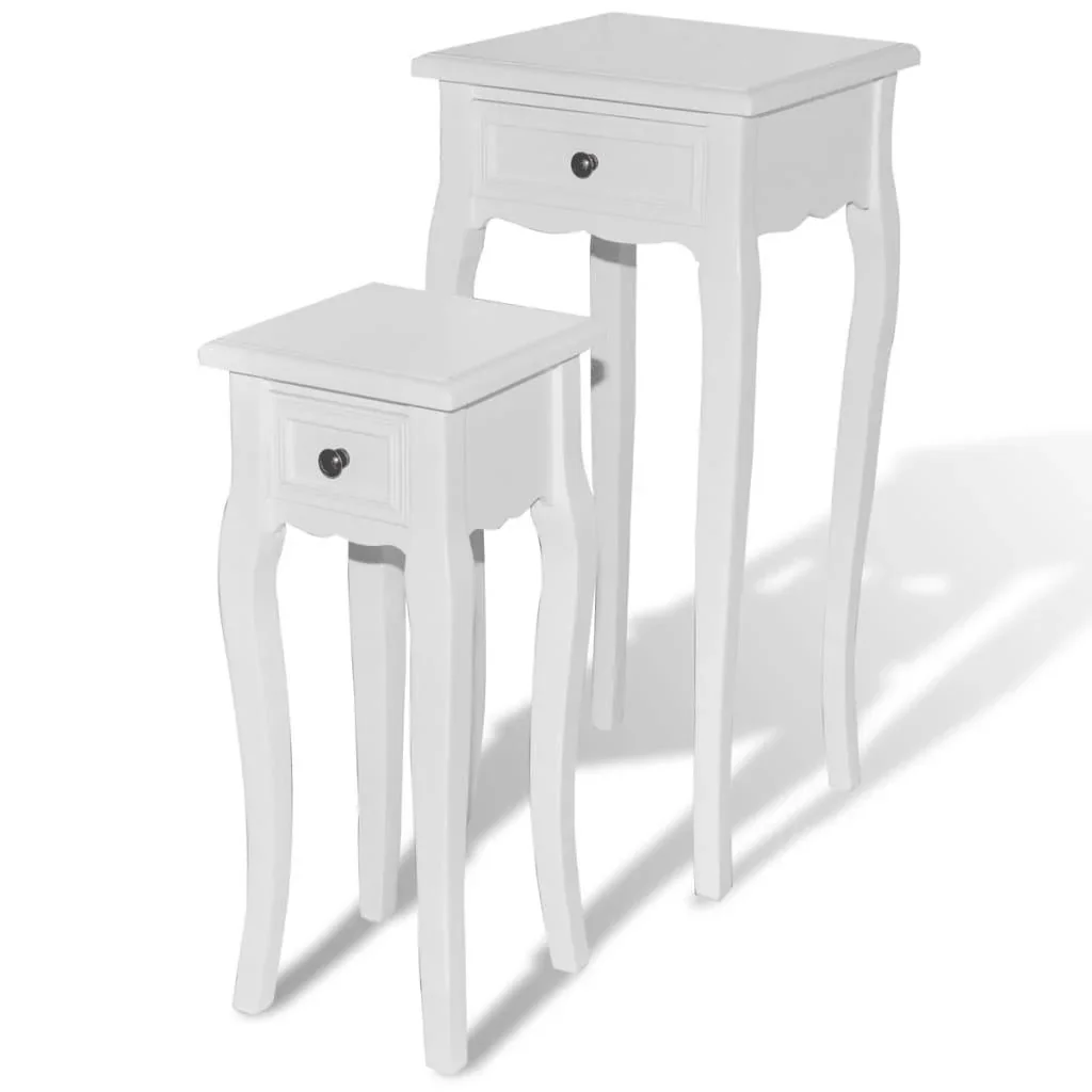 Beistelltisch-Set mit Schubladen weiß 2-teilig - 1