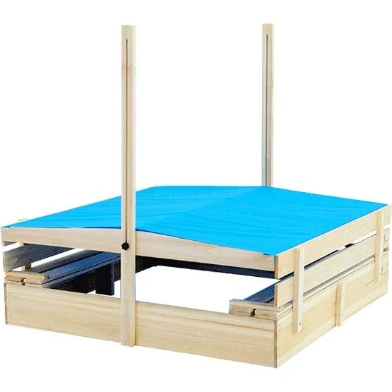 Sandkasten mit klappbaren Bänken und höhenverstellbarem + kippbarem Dach 140 x 140cm - 2