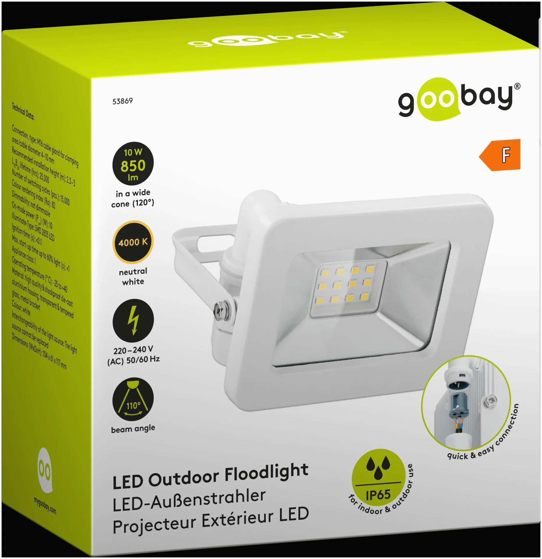 LED Außenstrahler Weiß, 10 Watt - 850 Lumen - 1