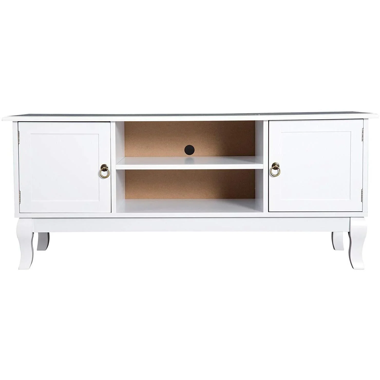TV Lowboard Fernsehtisch Ständer Holzfüße MDF Weiß - 1