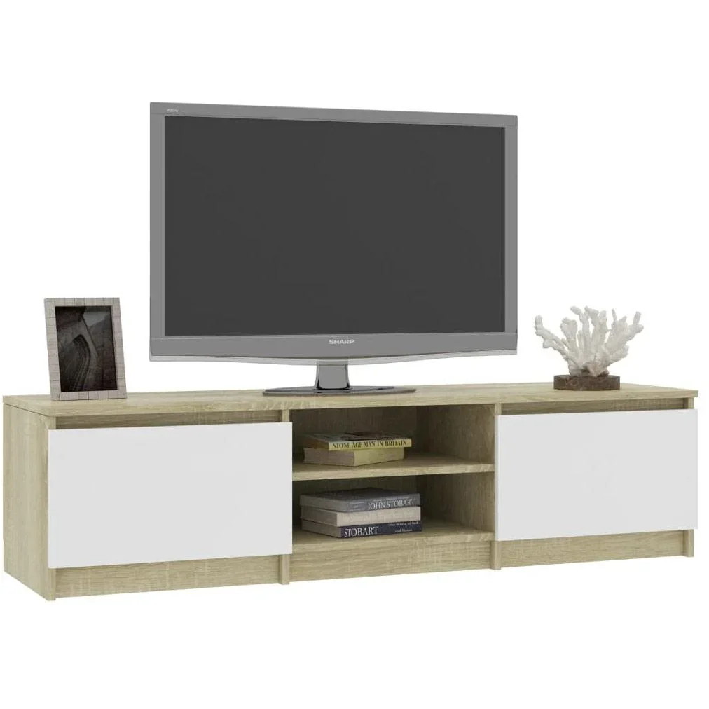 TV-Schrank 140x40x35,5 cm weiß und Sonoma-Eiche - 0