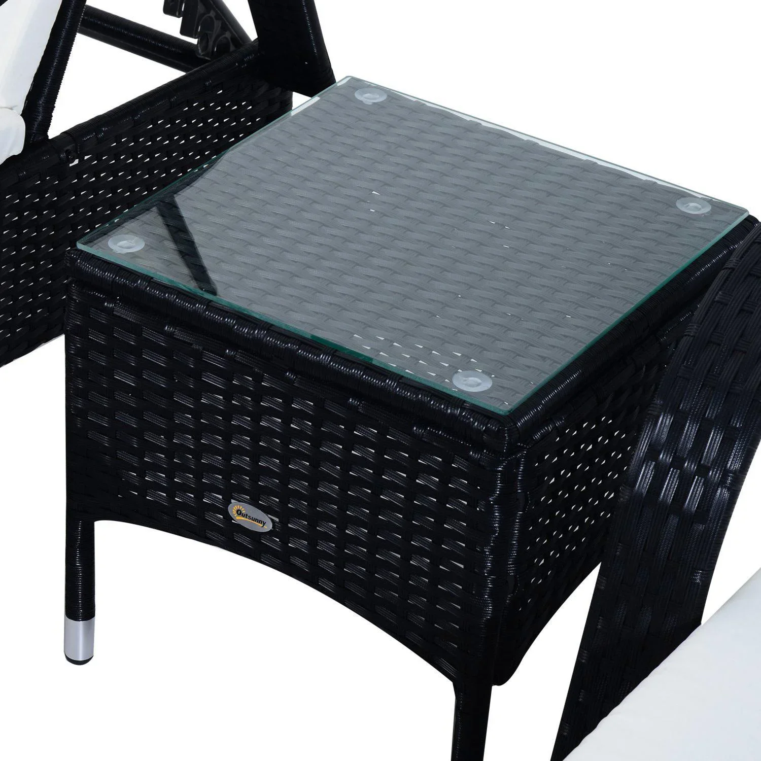 Sonnenliege Tisch 3er Set Gartenmöbel Polyrattan Schwarz - 4