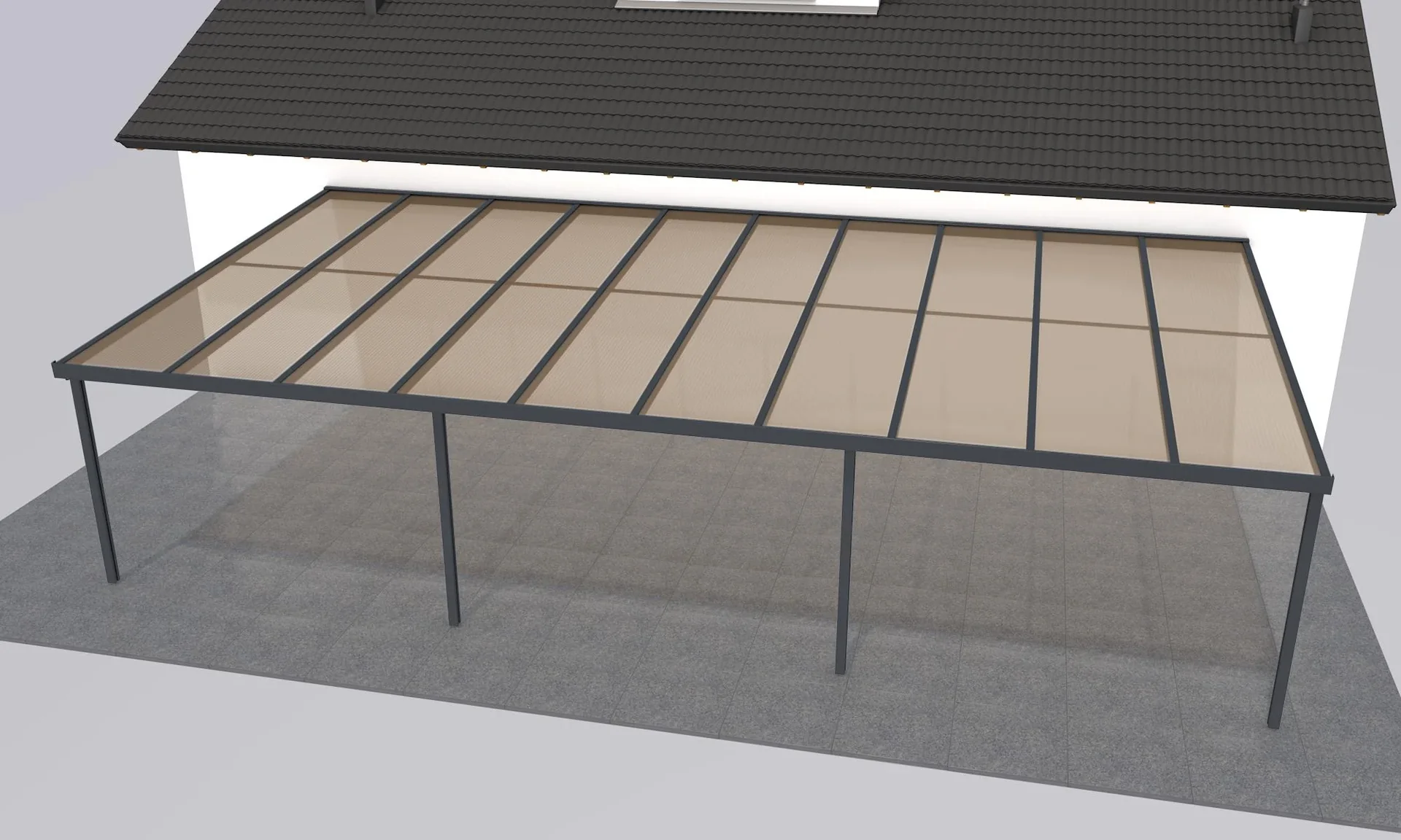 Terrassendach Premium, anthrazit, 10140 x 5060 mm - Polycarbonat Stegplatten 16 mm, bronze - 0