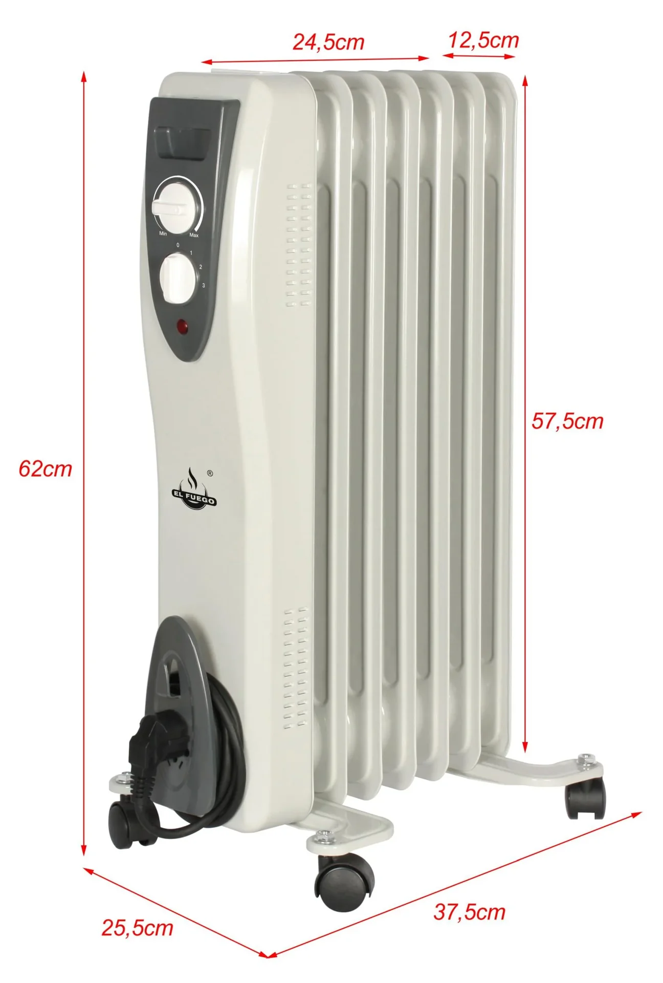 Mobiler Ölradiator, weiß, 7 Rippen - 3