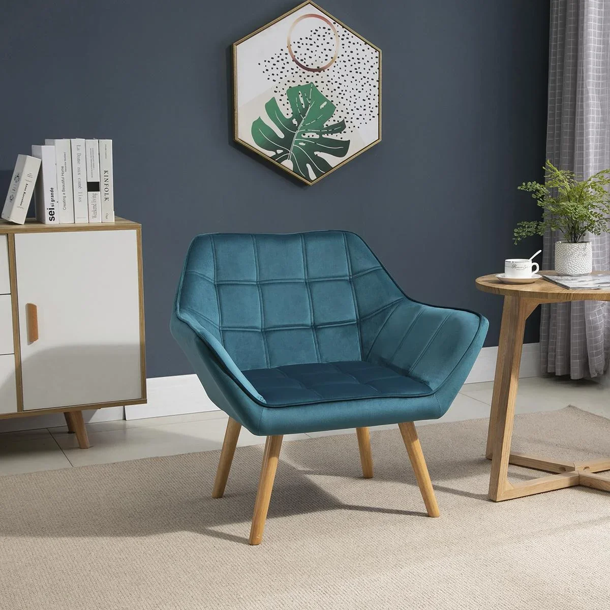 Einzelsessel Ohrensessel Relaxsessel Sessel mit Samt erhöhte Beine samtartiges Polyester skandinavisch Grün 68,5 x 61 x - 1