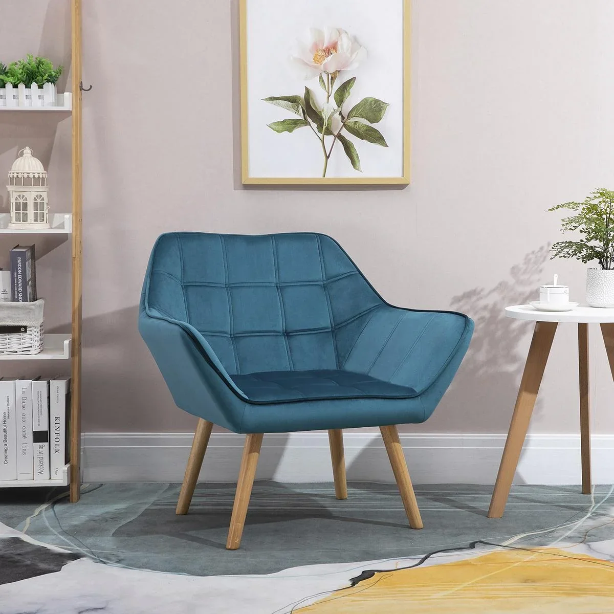 Einzelsessel Ohrensessel Relaxsessel Sessel mit Samt erhöhte Beine samtartiges Polyester skandinavisch Grün 68,5 x 61 x - 2
